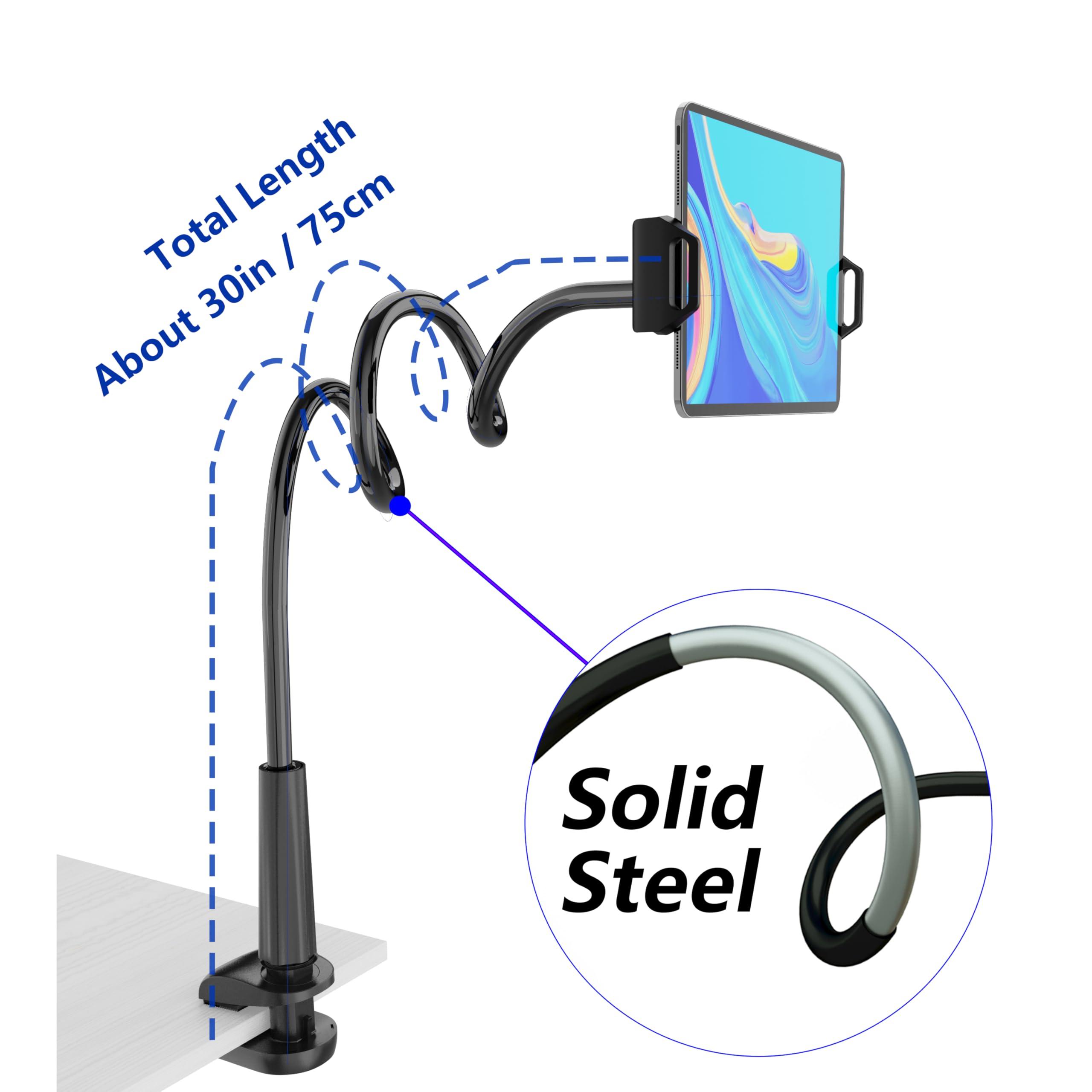 Tablet Stand Holder, Mount Holder Clip with Grip Flexible Long Arm Gooseneck Compatible with ipad iPhone/Nintendo Switch/Samsung Galaxy Tabs/Amazon Kindle Fire HD - Black - Image 2