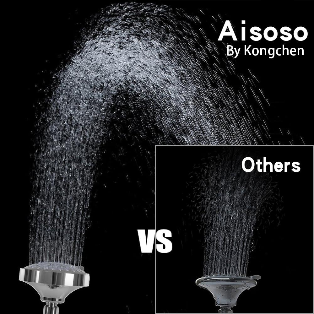 Aisoso Shower Head High Pressure Rain Fixed Showerhead 5-Setting with Adjustable Metal Swivel Ball Joint - Relaxed Shower Experience Even at Low Water Flow & Pressure - Image 4