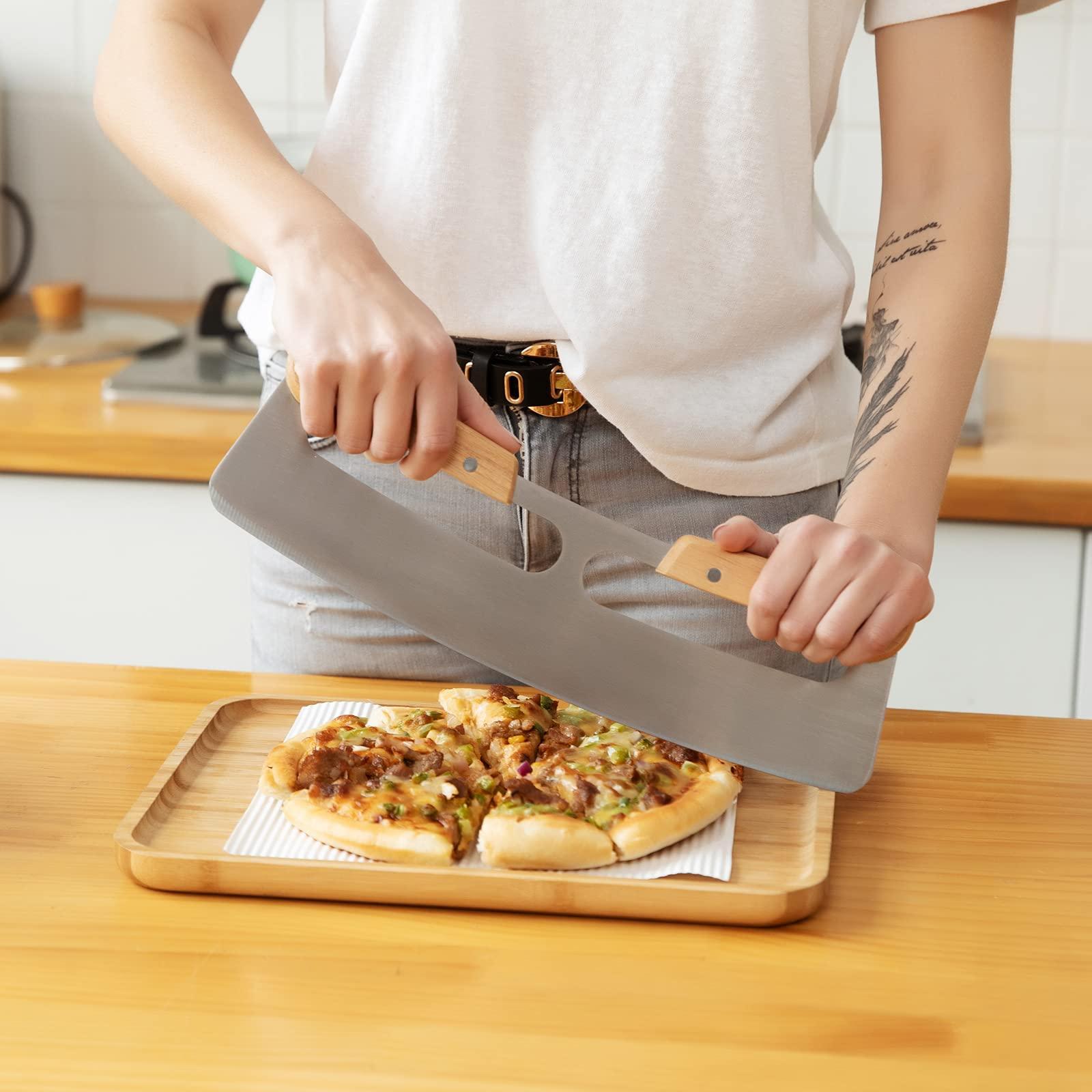 ZOCY Pizza Cutter Rocker with Wooden Handles & Protective Cover, 14" Sharp Stainless Steel Pizza Slicer Wheel, Big Pizza Knife Cutters for Kitchen Tool (14inch) - Image 5