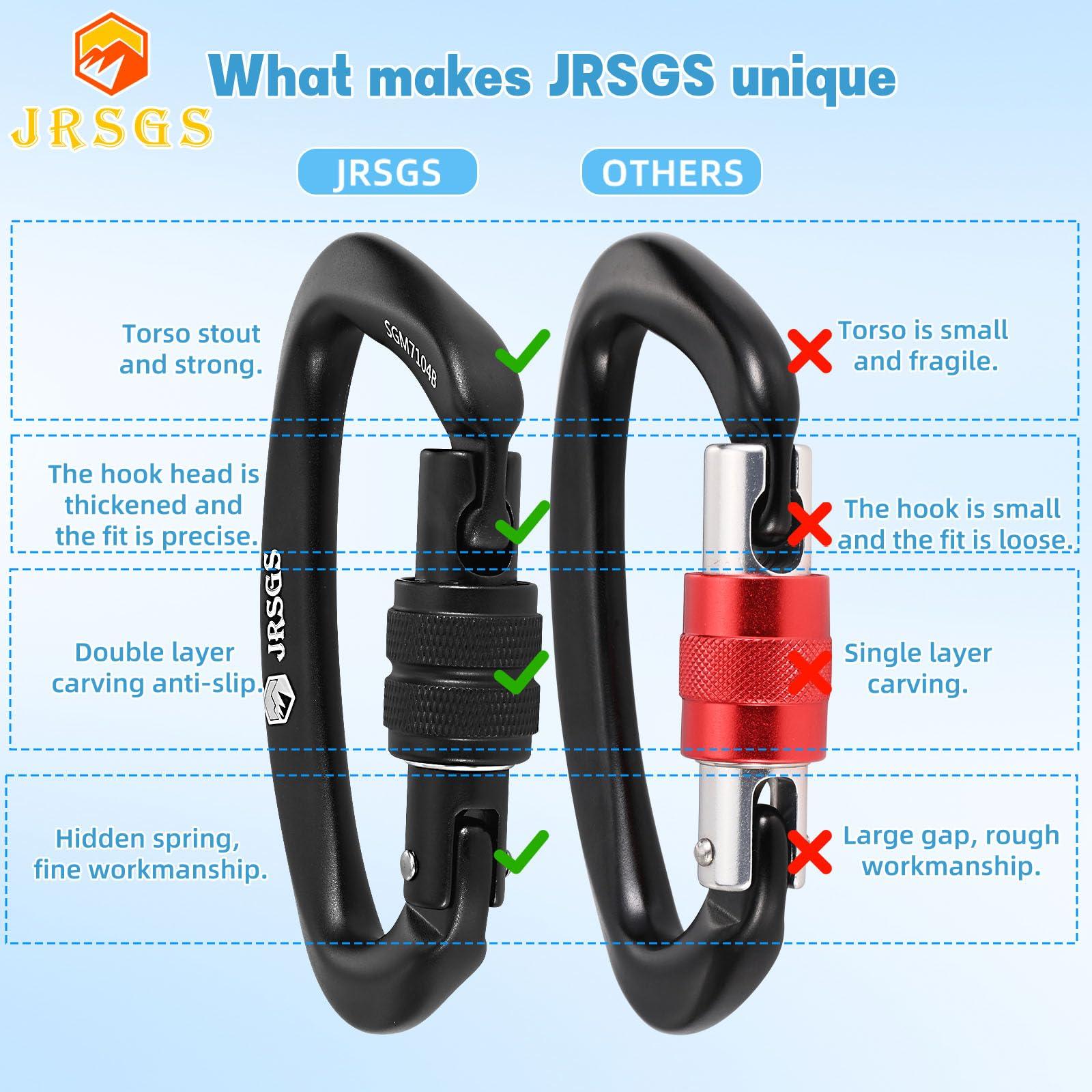 JRSGS 25KN Locking Climbing Carabiner Clips, UlAA Certified Rockclimbing Carabiner,Heavy Duty Carabiners Equipment,Large SizeCarabiner for Climbing, Rappelling,Hunting and Rescue - Image 3