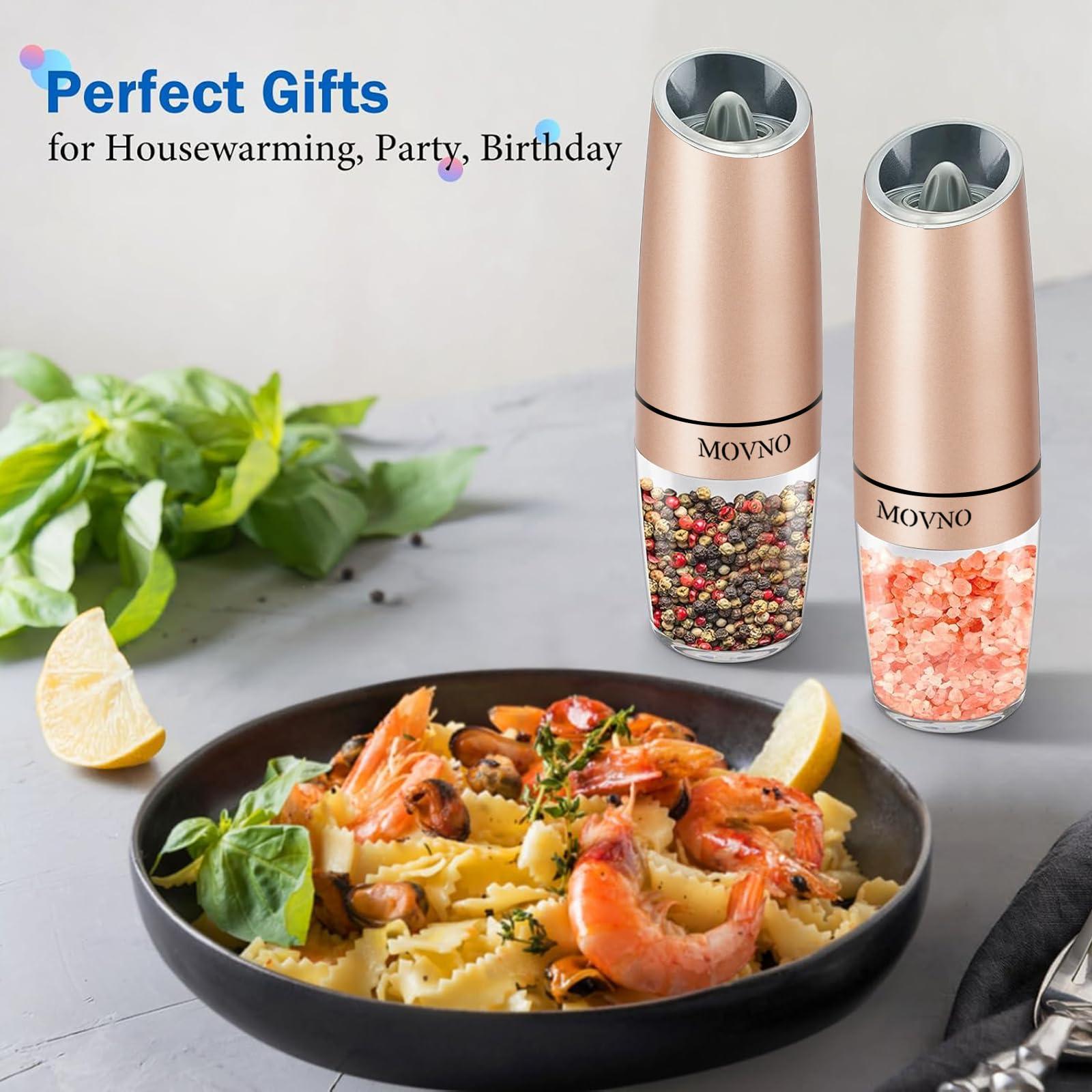 Gravity Electric Salt and Pepper Grinder Set, Battery Powered LED Light One Hand Automatic Operation, Adjustable Coarseness Mill Grinders Shakers Black (C.Gold 2P) - Image 6