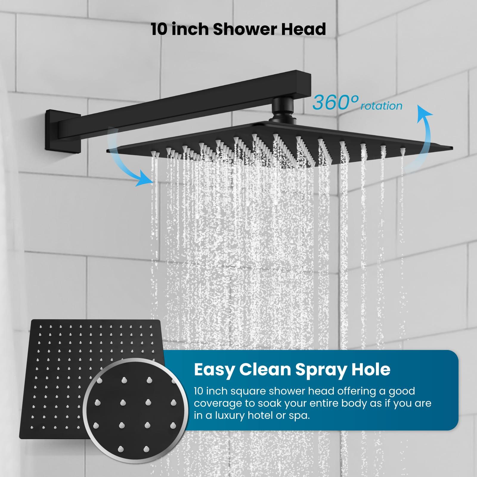 gotonovo Shower System with Tub Spout,Waterfall Tub Shower Faucet Set for Bathroom Head and Handle Set Wall Mounted 3 Function Rough-in Valve and Trim Included 10 inch Shower Head Matte Black - Image 4