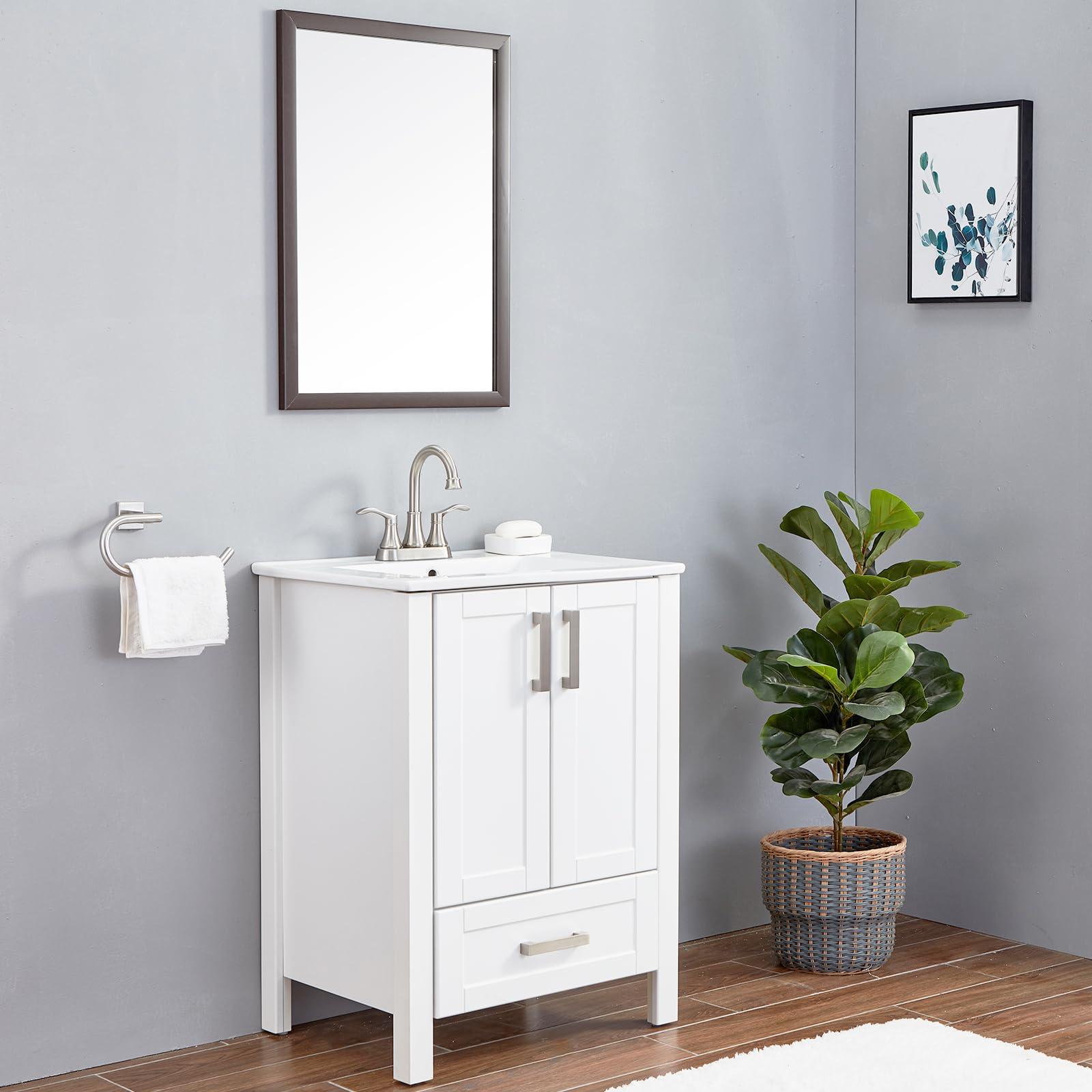 Lead-Free Commercial 2-Handle Brushed Nickel Bathroom Sink Faucet, 360° Swivel High-Arc Spout 4 Inch Centerset Lavatory Vanity Faucets Set for Bathroom Sink with Pop-up Drain & Water Hoses - Image 2
