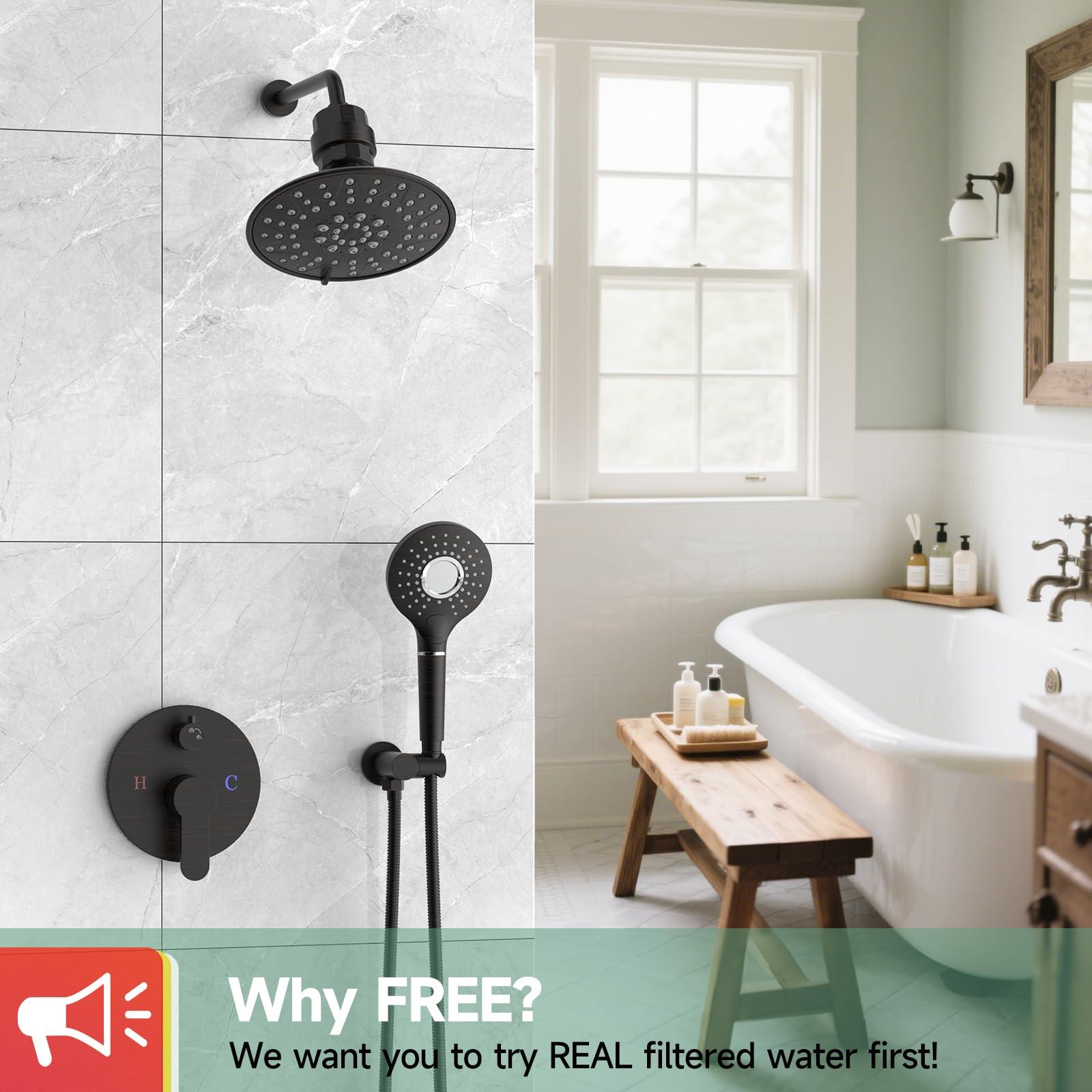 SunCleanse Shower System - 8 Inch Dual Filtered Rainfall Shower Head Combo - High Pressure 3 Spray Mode Showerhead-Included Rough in Valve and Trim Kit - Oil Rubbed Bronze - Image 4