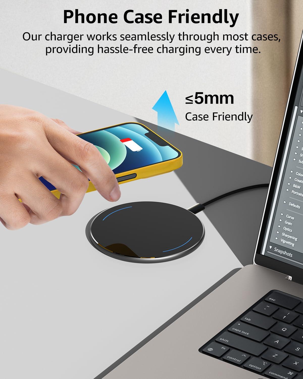TOZO 2025 Upgraded Wireless Charger 15W Max Fast Wireless Charging Pad Compatible with iPhone 16/16 Plus/16 Pro Max /15/14/13/SE/12 Series, Samsung Galaxy S24/S23/S22 Series (No AC Adapter), Black - Image 3