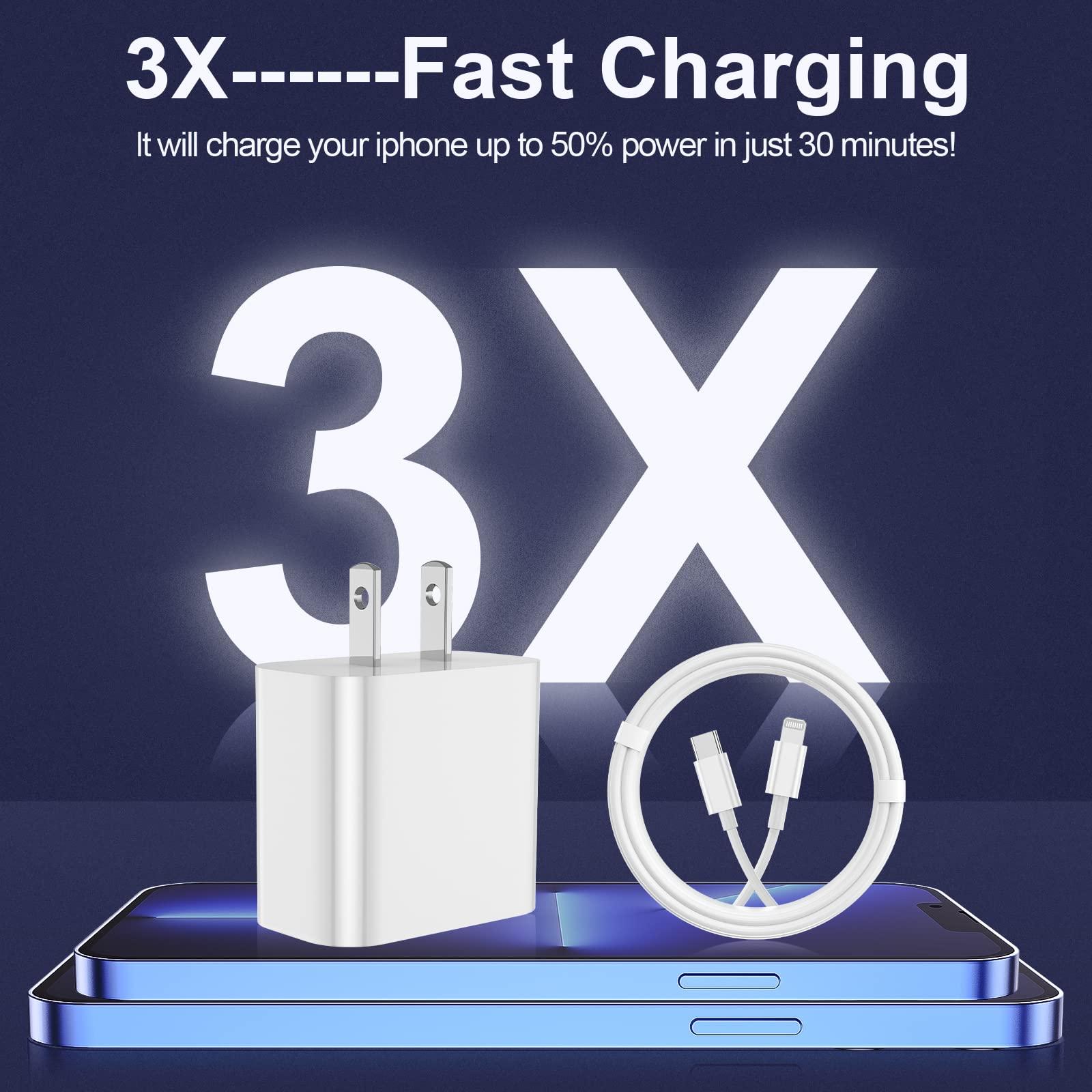 iPhone Fast Charger 6 Pack [Apple MFi Certified] 3 pcs Apple Type C Wall Charger Block with 3 pcs 6FT Long USB C to Lightning Cable Cord for iPhone 14 13 12 11 Pro Max/SE 2022/ipad - Image 4