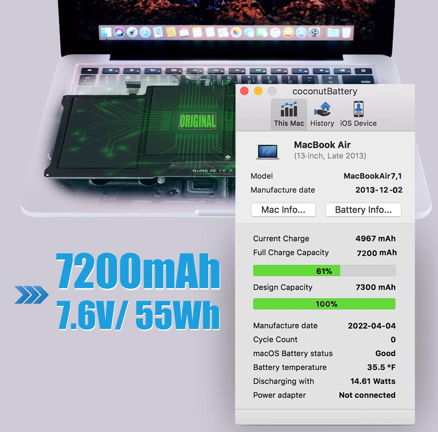 A1466 Battery MacBook Air Battery Replacement for MacBook Air 13 inch A1466 (Mid 2012, Mid 2013, Early 2014, Early 2015, 2017) A1369(Late 2010,Mid 2011)【2nd Version Upgrade】 Battery A1496 A1405 A1377 - Image 2