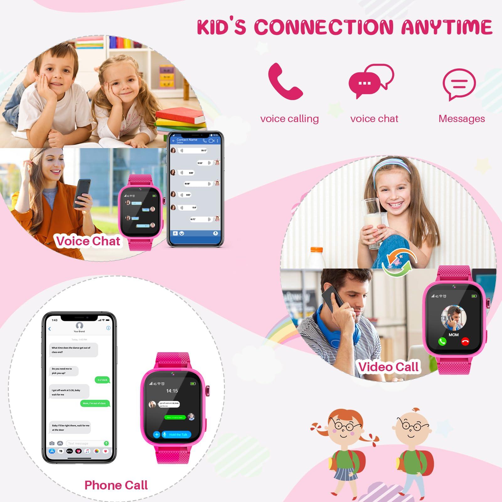 OKYUK 4G Smartwatch, Kids Watch for Kids with SIM Card, 47 Exciting Games, Two-Way Calling Feature, SOS Emergency Call Button Ideal for Kids Aged 3-12, Children’s Cell Phone Alternative (Rose Red) - Image 2