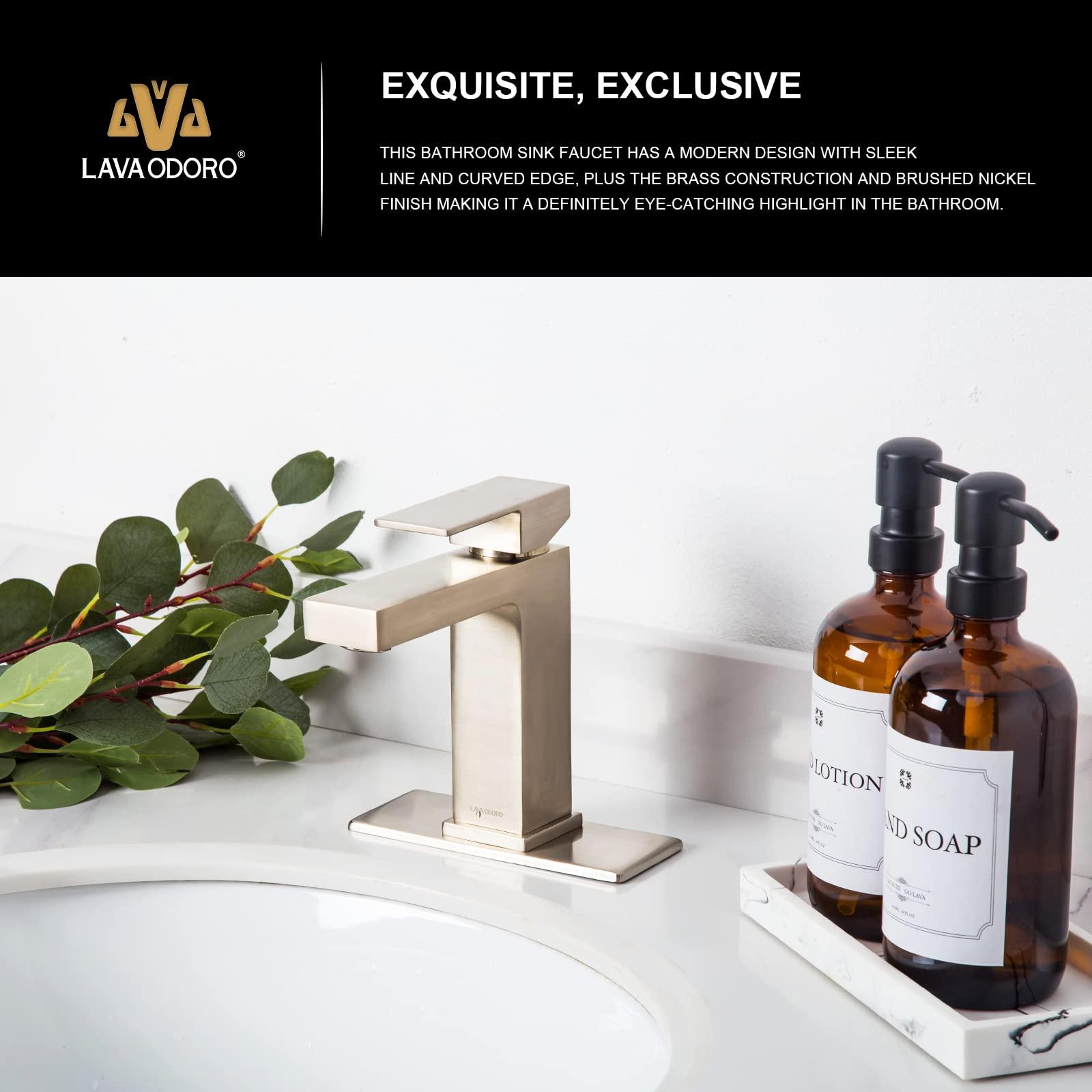 Lava Odoro Brushed Nickel Bathroom Faucet Single Hole, Brass Bathroom Sink Faucet Single Handle Vanity Faucet with Pop up Drain Assembly, Deck Plate Included, BF307-BN - Image 6