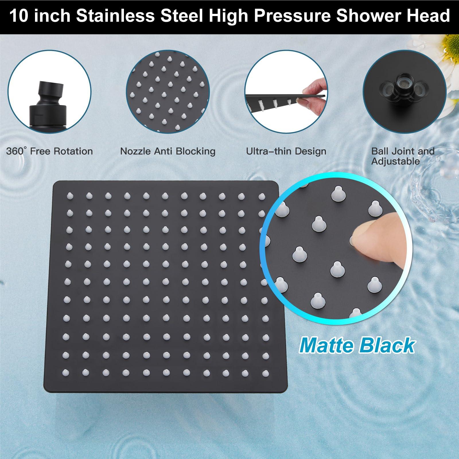 Midanya Rain Shower System Square Rainfall Shower Head Wall Mount Shower Faucet Set with Hand Sprayer Rough-in Valve Trim Kit Bathroom Mixer Shower Combo Set,10 Inch,Matte Black - Image 8