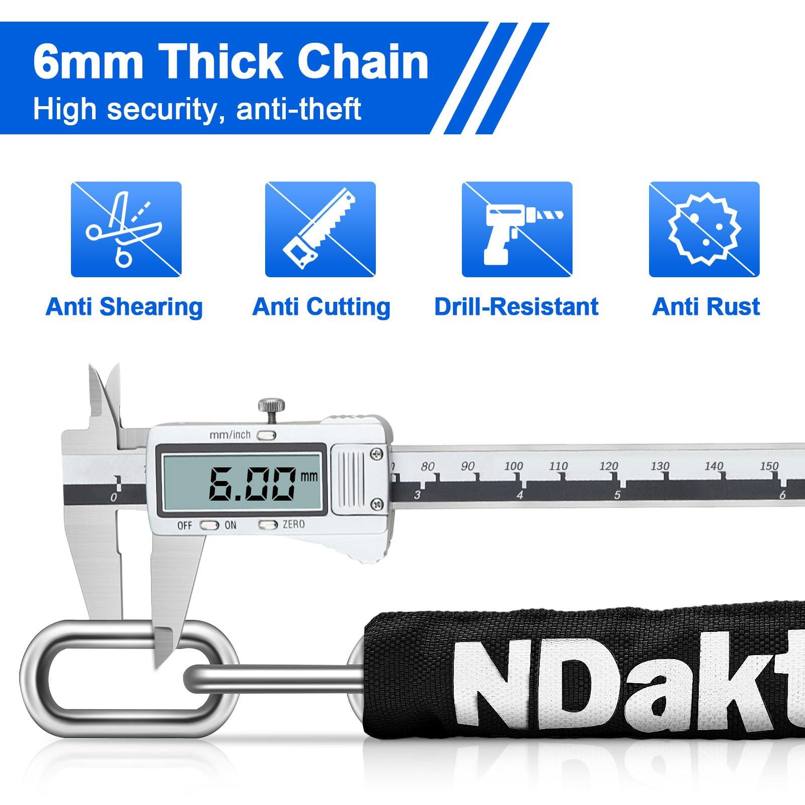 NDakter Bike Chain Lock, 5 Digit Combination Heavy Duty Anti Theft Bicycle Chain Lock,2.62/3.2/4.27/5/6Ft Long Security Resettable Bike Locks for Bike, Bicycle, Scooter, Door, Gate, Fence-4/6mm Thick - Image 4