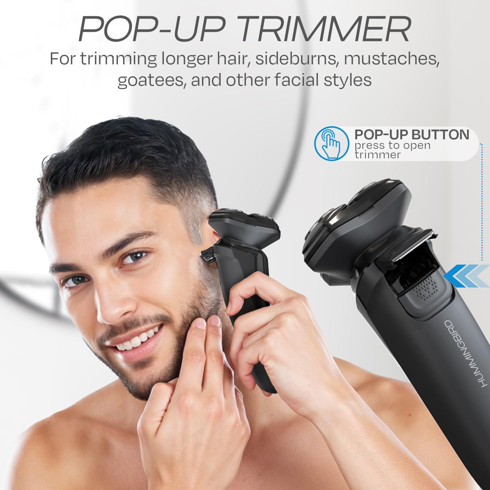 HUMMINGBIRD MK8 Premium Rotary Face Shaver, Rechargeable Wet & Dry Electric Shaver with Pop-up Trimmer, Electric Razor for Men, Waterproof, Cordless USB-C Rechargeable, LED Display, Travel Case - Image 6