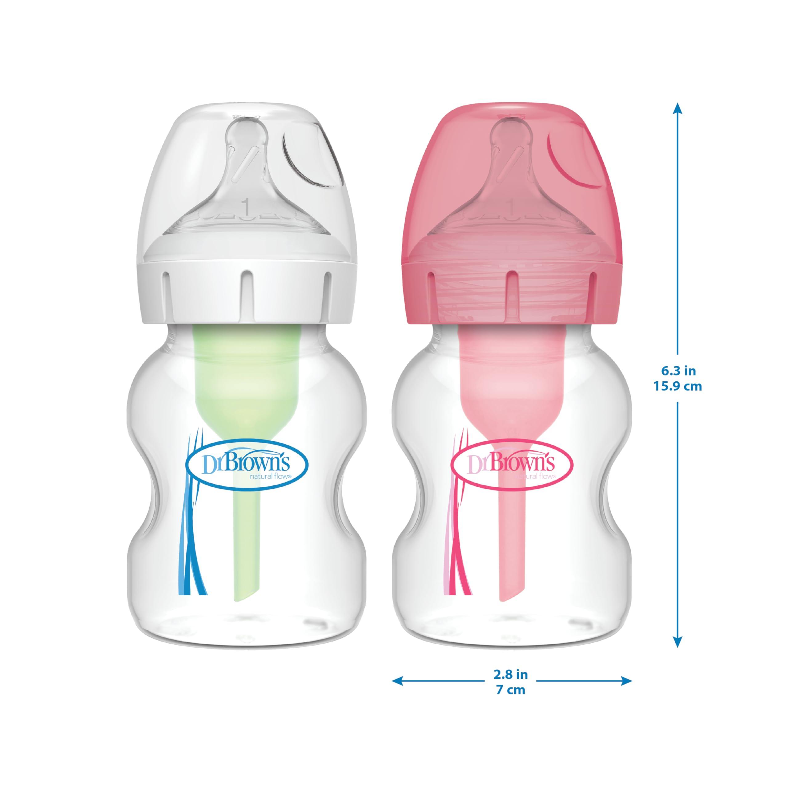 Dr. Brown's Natural Flow Anti-Colic Options+ Wide-Neck Baby Bottles 5 oz/150 mL,with Level 1 Slow Flow Nipple,4 Pack,0m+ - Image 3