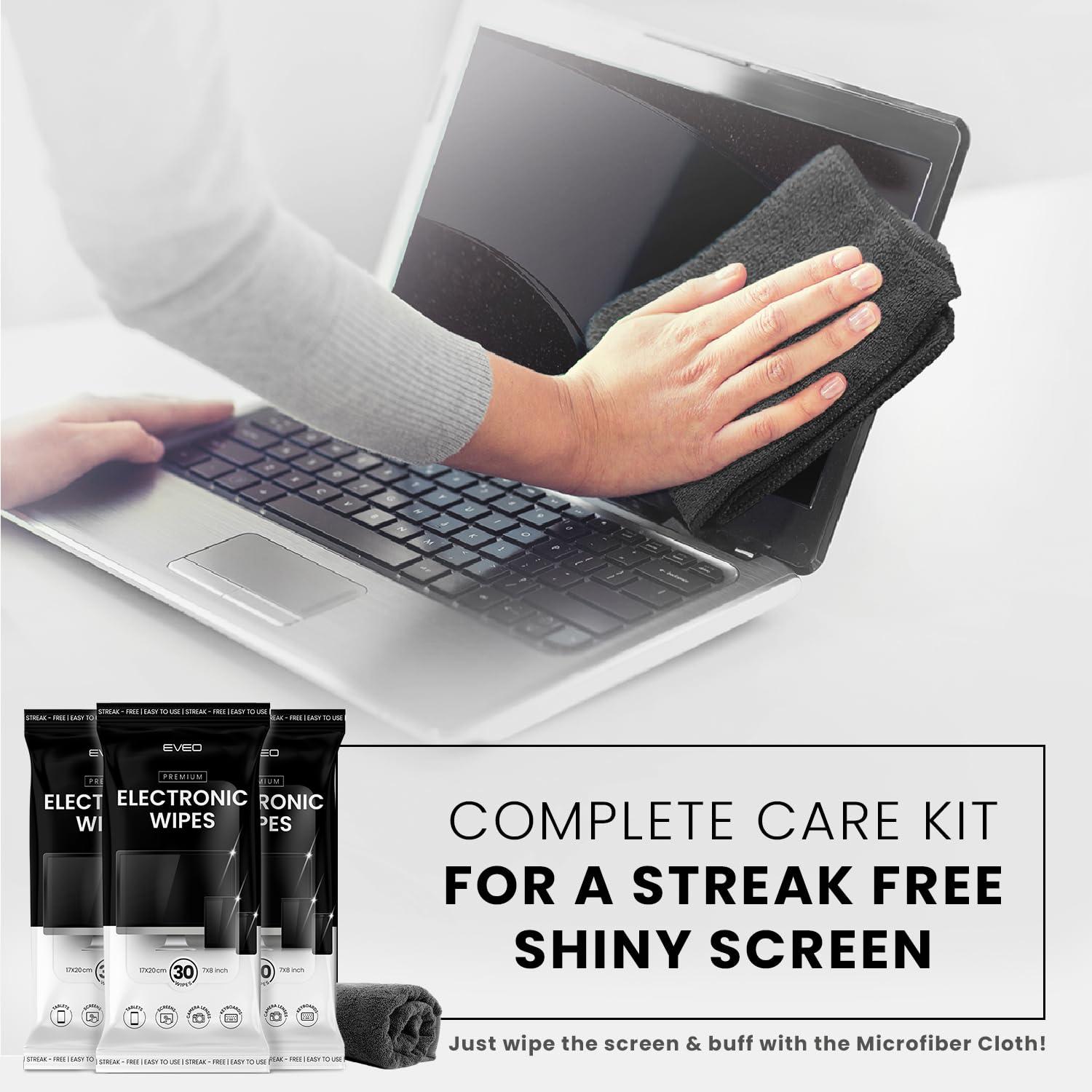 EVEO Electronic Wipes Screen Cleaner-TV Screen Cleaner Wipes, Computer Screen Cleaner, Laptop Screen Cleaner, ipad & Monitor Cleaner, TV Cleaner Screen Cleaning Wipes - [90 Wipes + Microfiber Cloth ] - Image 3
