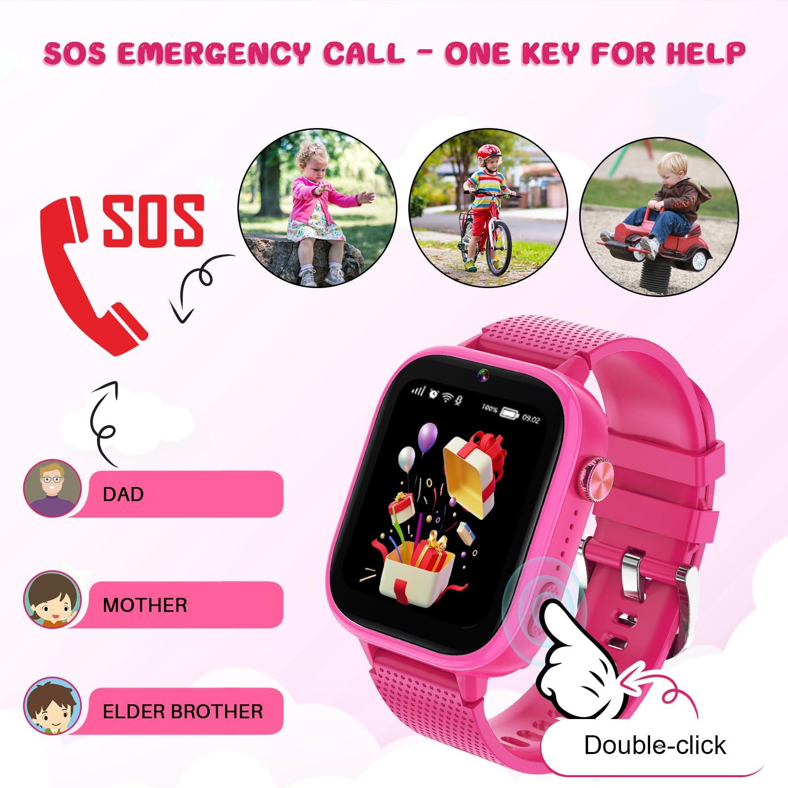 OKYUK 4G Smartwatch, Kids Watch for Kids with SIM Card, 47 Exciting Games, Two-Way Calling Feature, SOS Emergency Call Button Ideal for Kids Aged 3-12, Children’s Cell Phone Alternative (Rose Red) - Image 3