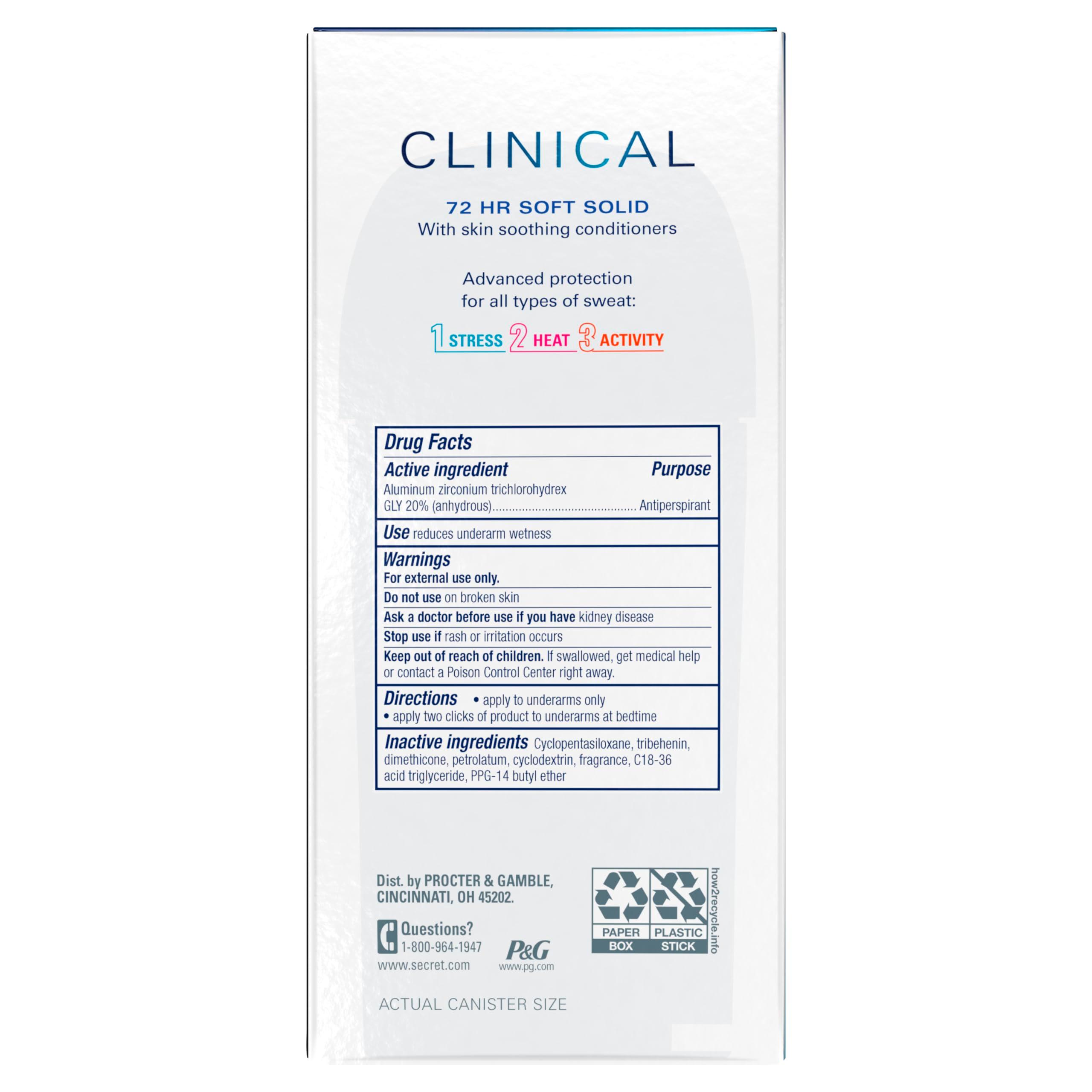 Secret Clinical Strength Antiperspirant Deodorant for Women, Free & Sensitive, 3X Stress Protection, 72hr Sweat & Odor Protection, PH Balancing Minerals, Invisible Solid, Unscented, 1.6 oz (Pack of 3) - Image 14