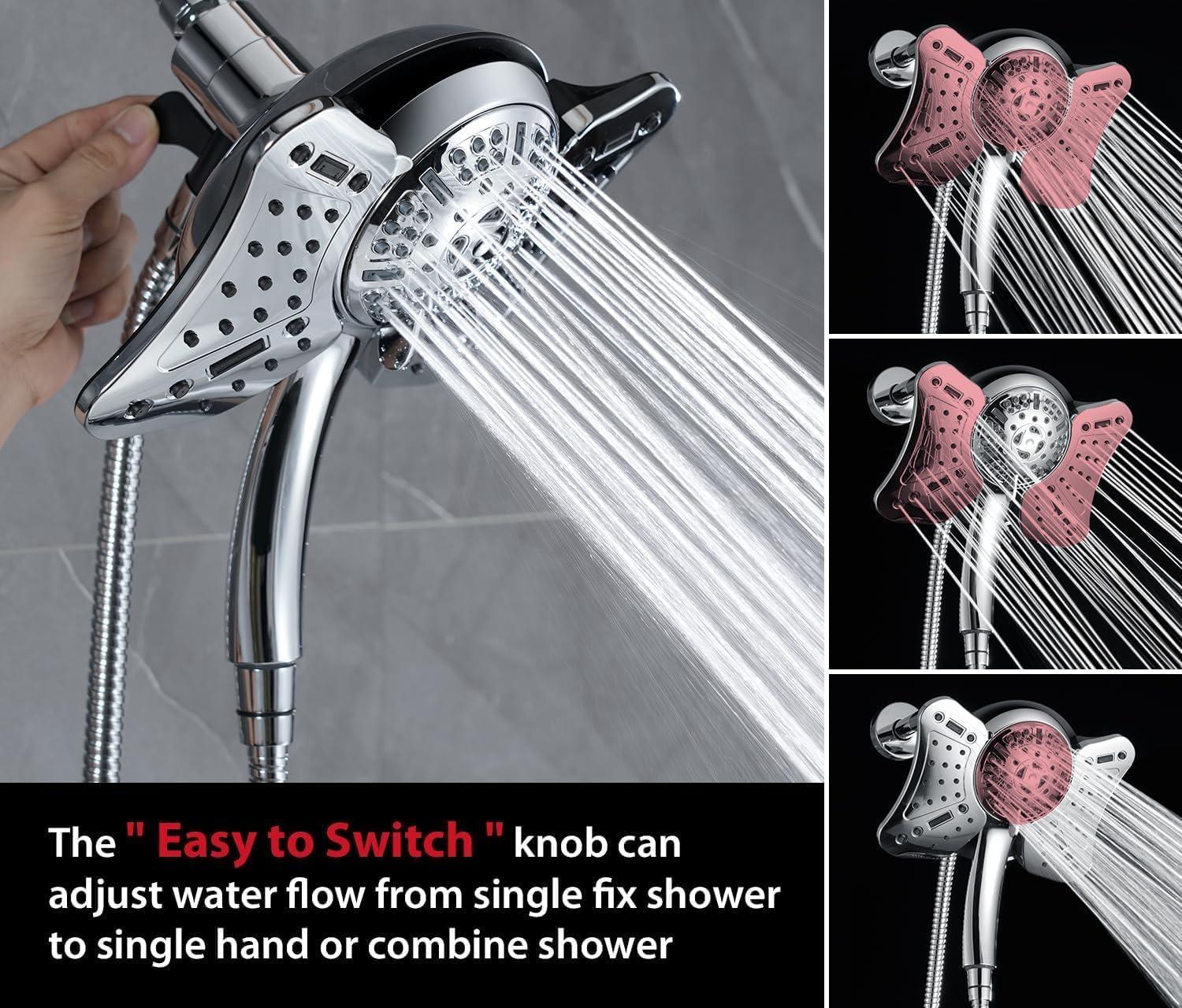 GRICH 2.5GPM Shower Head with Handheld Spray Combo: 2 in 1 Rainfall Shower Heads high pressure & Handheld Shower Head, 9 Spray Modes/Settings Detachable Shower Head with 60 Inch Hose - Image 4