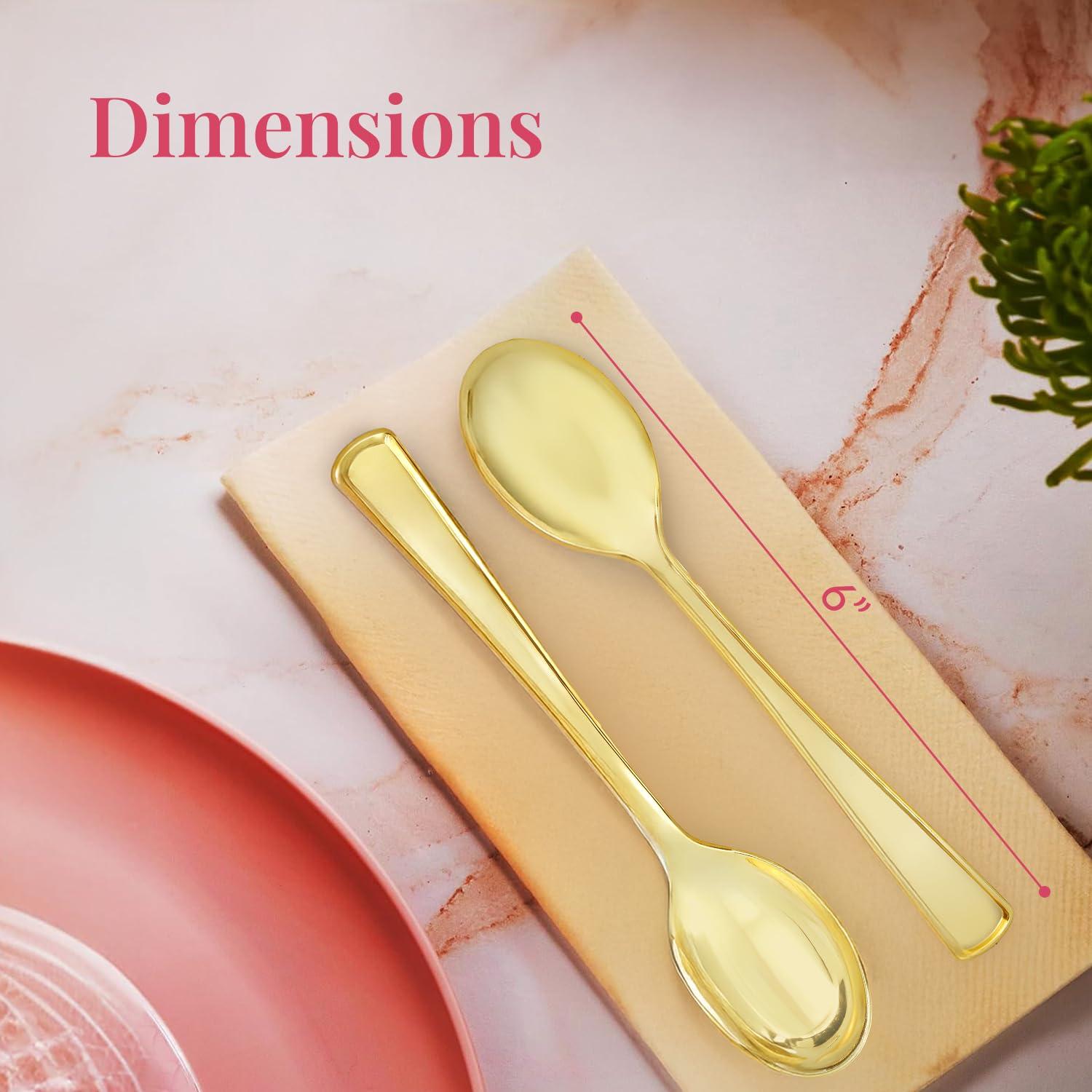 Prestee Gold Plastic Spoons, 300 Pc, Disposable Spoon Cutlery Flatware Pack for Party, Wedding Events, Sparkle & Glamour - Plastic Utensil Set for Parties, Events and Everyday Use - Image 2
