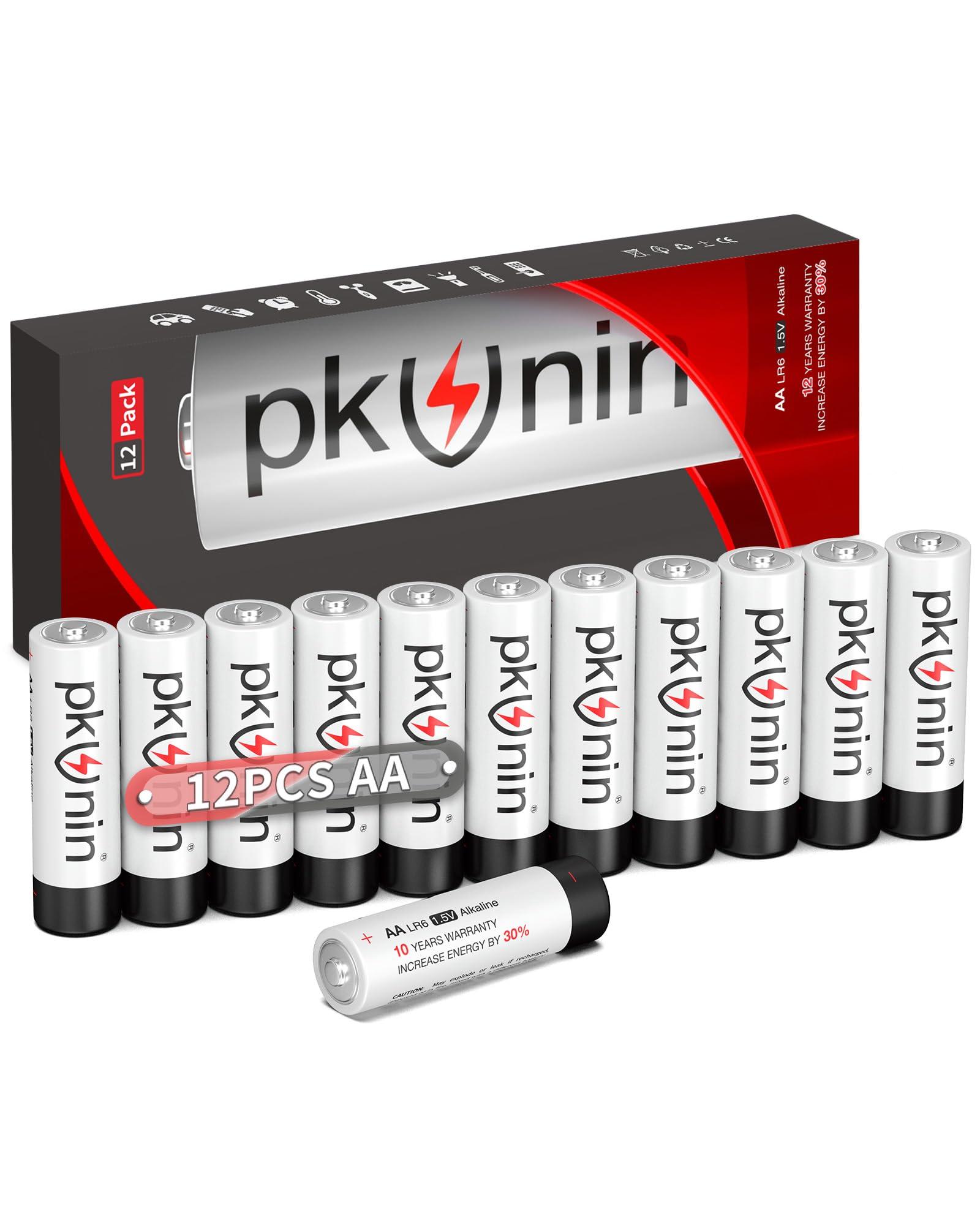 PKUNIN AA Batteries 1.5V Alkaline Double A Batteries 12 Pack, Long-Lasting LR6 Alkaline Batteries AA for Household and Office Devices, 10-Year Shelf Life