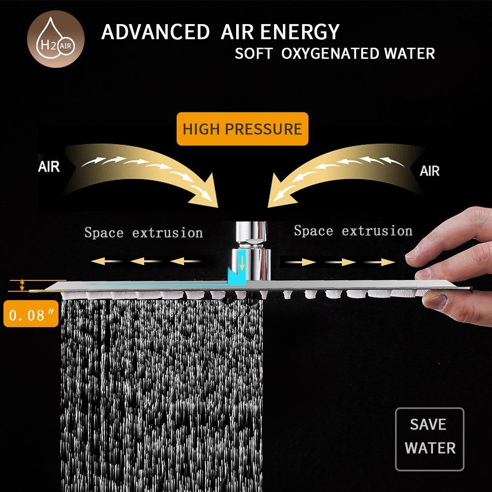 BESy 12 Inch Rain Shower Head, 12" Square Rainfall & High Pressure Stainless Steel Bath Shower Head, 1/16" Ultra Thin, Waterfall Full Body Coverage with Silicone Nozzle, Non Fingerprint Brushed Finish - Image 4