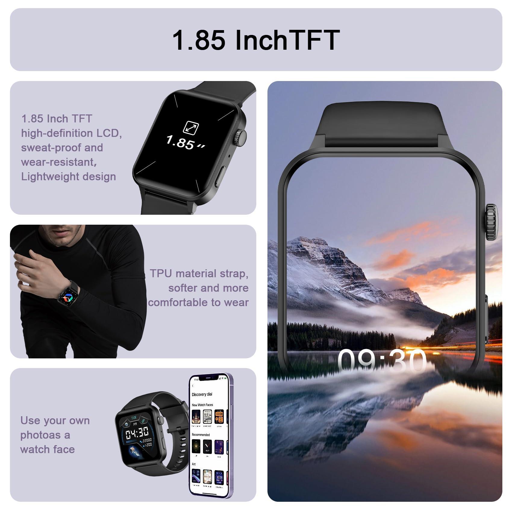 IOWODO Smart Watch for Men Women - 1.85''HD Screen with Make and Answer Calls, with AI Voice Assistant, SpO2/Heart Rate/Sleep Monitor, 100+ Sports Modes, Smartwatch for Android and iOS (2 Straps) - Image 2