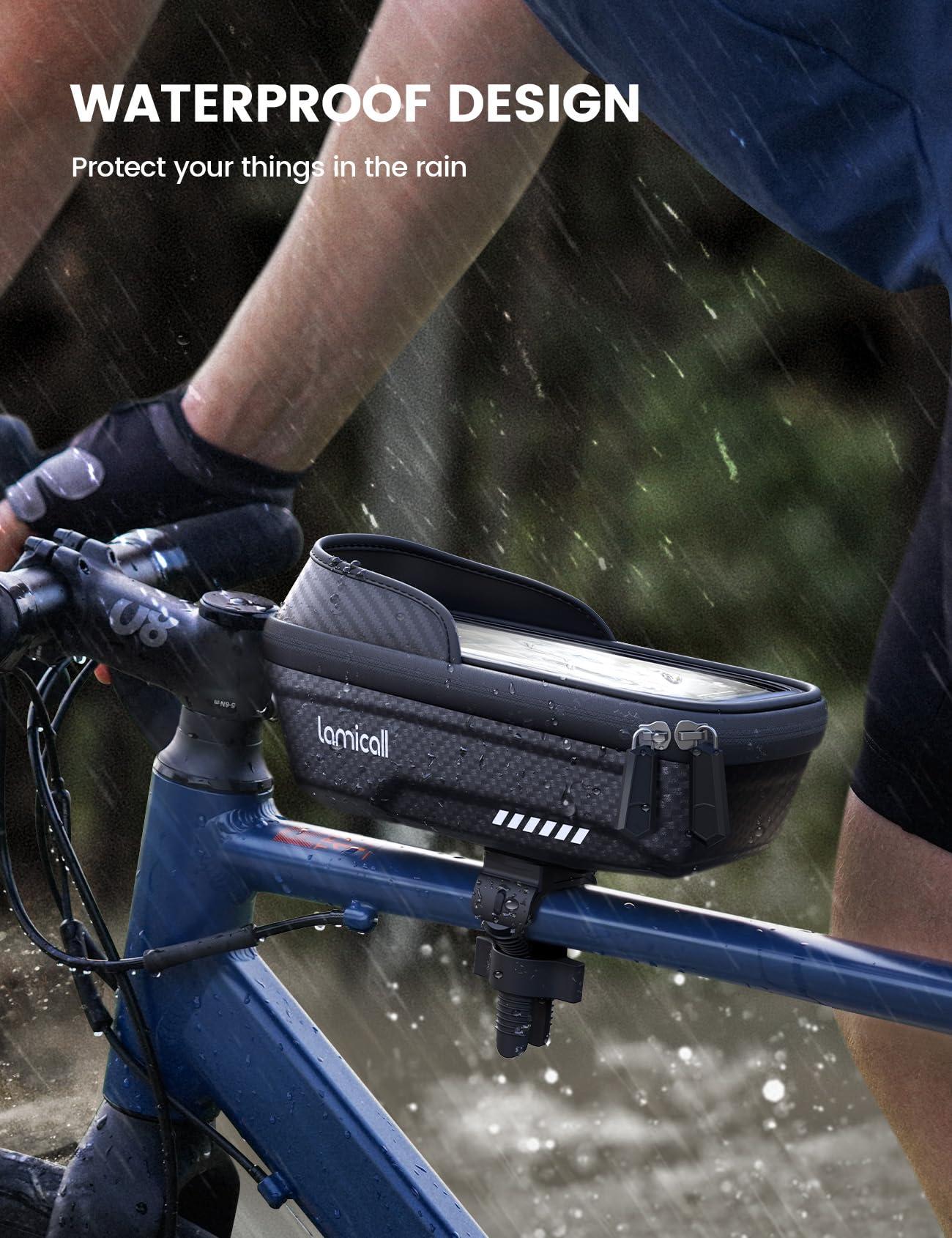 Lamicall Bike Frame Bag Waterproof - [1s Release] [2 in 1] Bike Phone Bag, Bike Phone Holder Mount, Bicycle Top Tube Bag, Cycling Pouch with Rain Cover, Bike Accessories for Phones Under 7" - Image 2