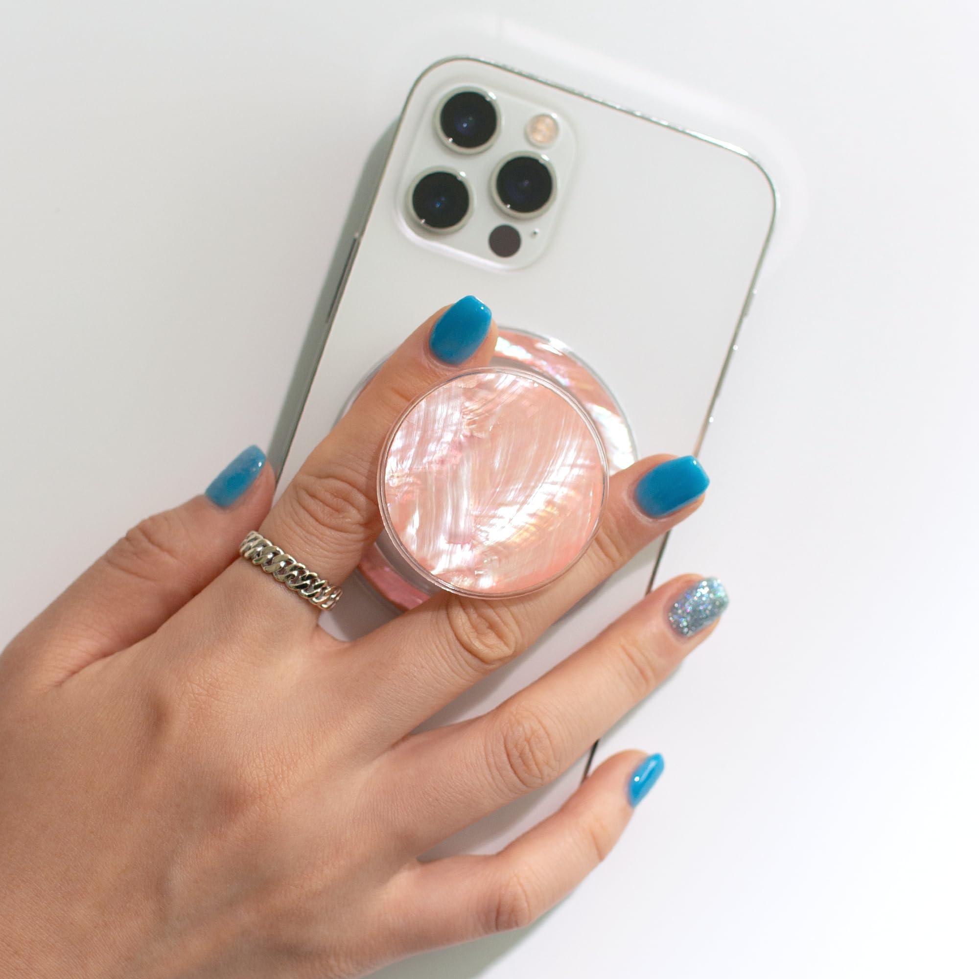 OnTheGrip Cute Natural Seashell Design Round Shape Collapsible Mobile Phone Grip Stand Holder for Smartphone Tablet Cell Phone Accessory (Magnetic Type, Peach) - Image 2
