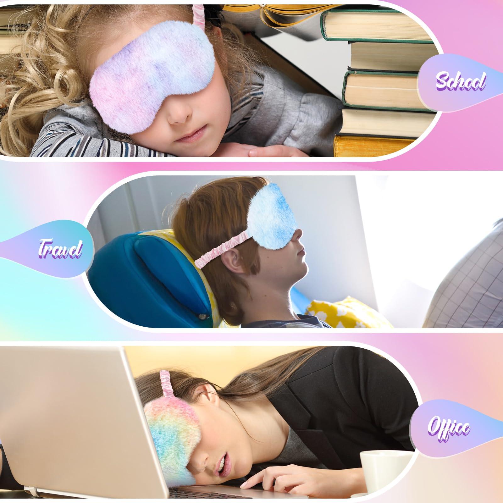 Cuffbow 6 Pcs Plush Sleep Eye Mask Silk Furry Eye Covers for Sleeping Cute Sleep Mask Fluffy Comfortable Sleeping Blindfold for Travel Sleepover Nap Party Supply Girls Women, Rainbow Color - Image 6