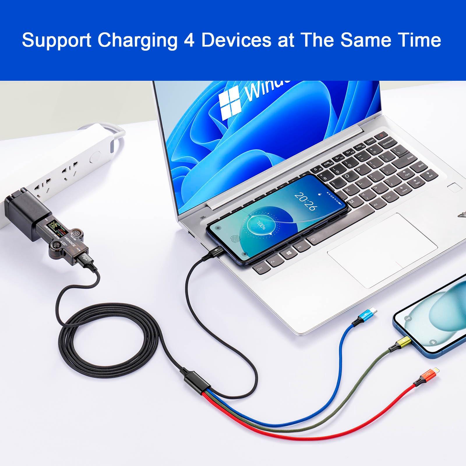 Multi Charging Cable 3.5A Multiple Charger Cable Braided 4 in 1 Multi USB Cable Fast Charging Cord with IP/Type C/Micro Ports for Cell Phones/iPhone Series/Tablets/Samsung Galaxy & More (2Pack 4Ft) - Image 4