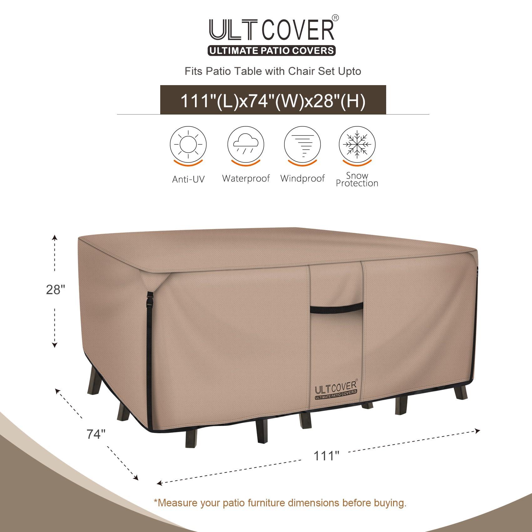 ULTCOVER Rectangular Patio Heavy Duty Table Cover - 600D Tough Canvas Waterproof Outdoor Dining Table and Chairs General Purpose Furniture Cover Size 111L x 74W x 28H inch - Image 3