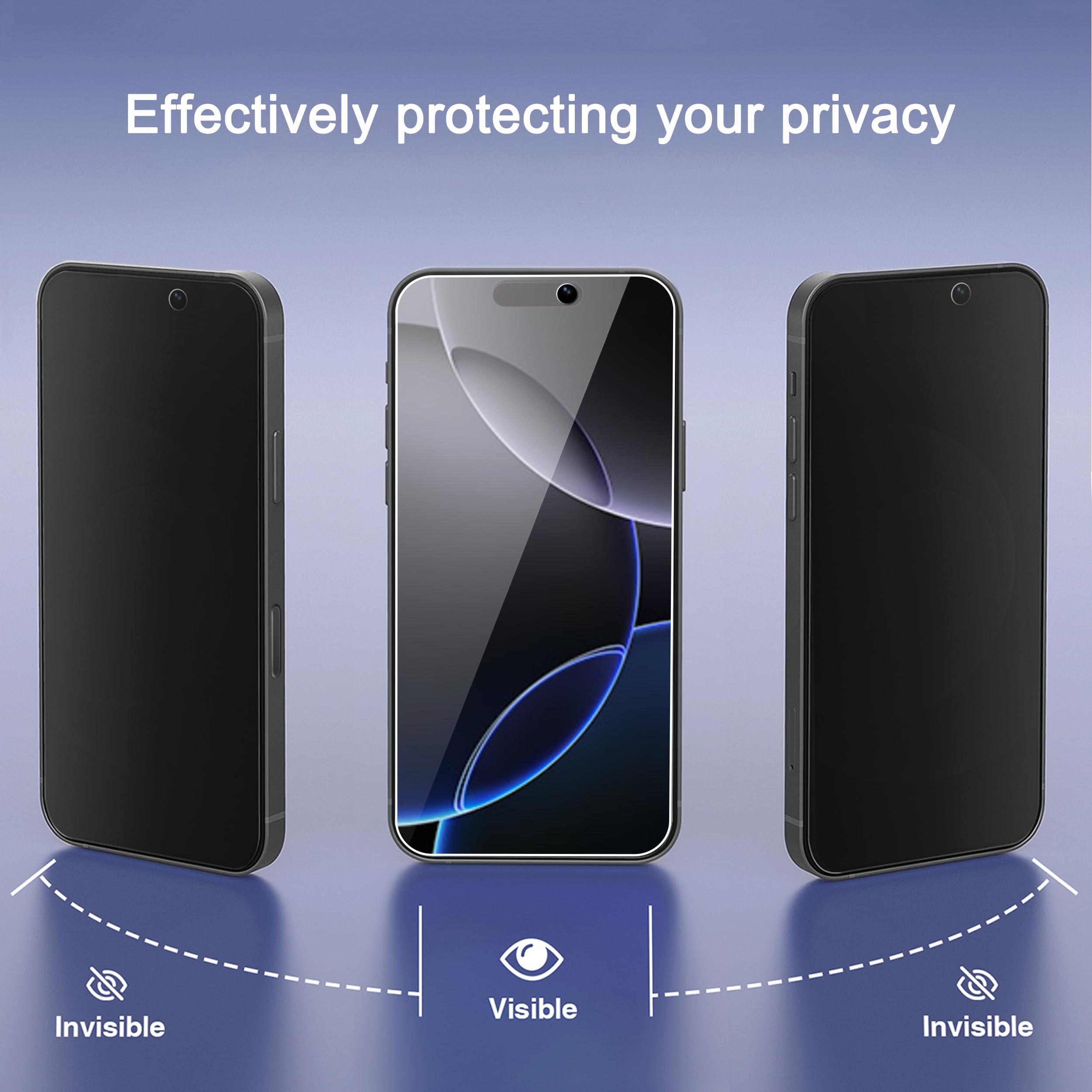 Ailun 3 Pack Privacy Screen Protector for iPhone 16 Pro Max [6.9 inch]+ 3 Pack Camera Lens Protector,Dynamic Island Compatible,Anti Spy Tempered Glass[9H Hardness]-HD - Image 2