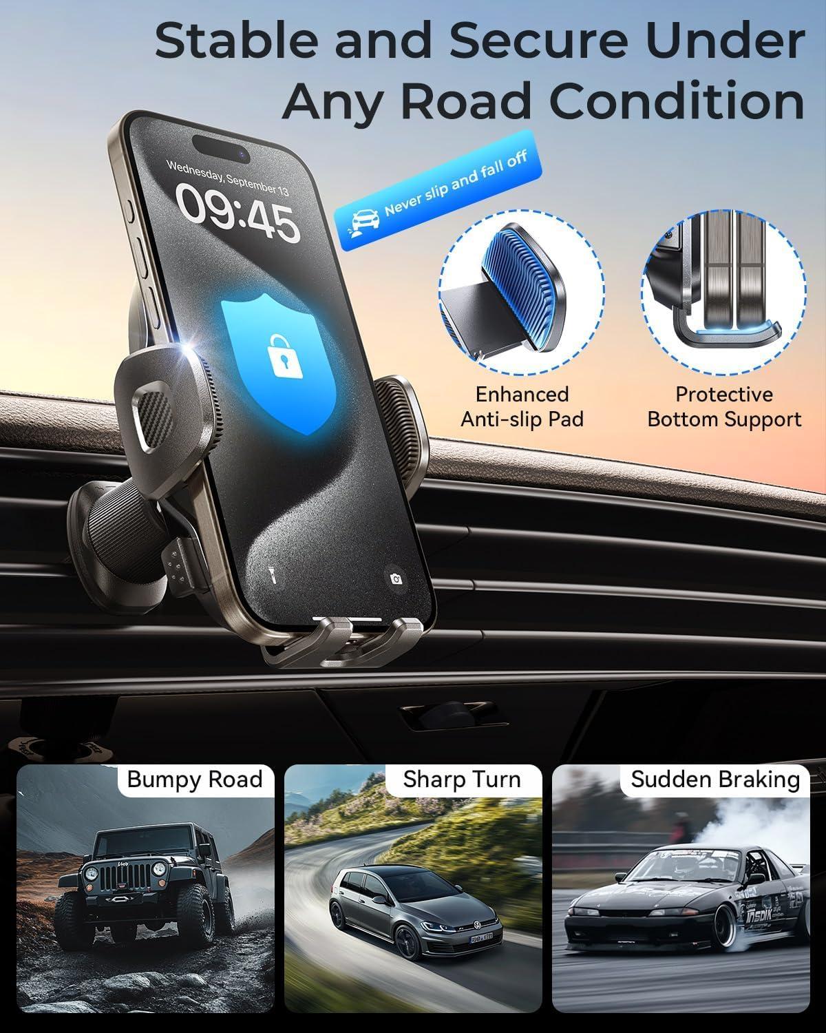 MRGLAS 2025 Upgraded Phone Holders for Your Car with New Metal Hook Clip, Handy Air Vent Cell Phone Car Mount [One Hand Operation], Universal Automobile Cradle for iPhone Android and All Smartphones - Image 5