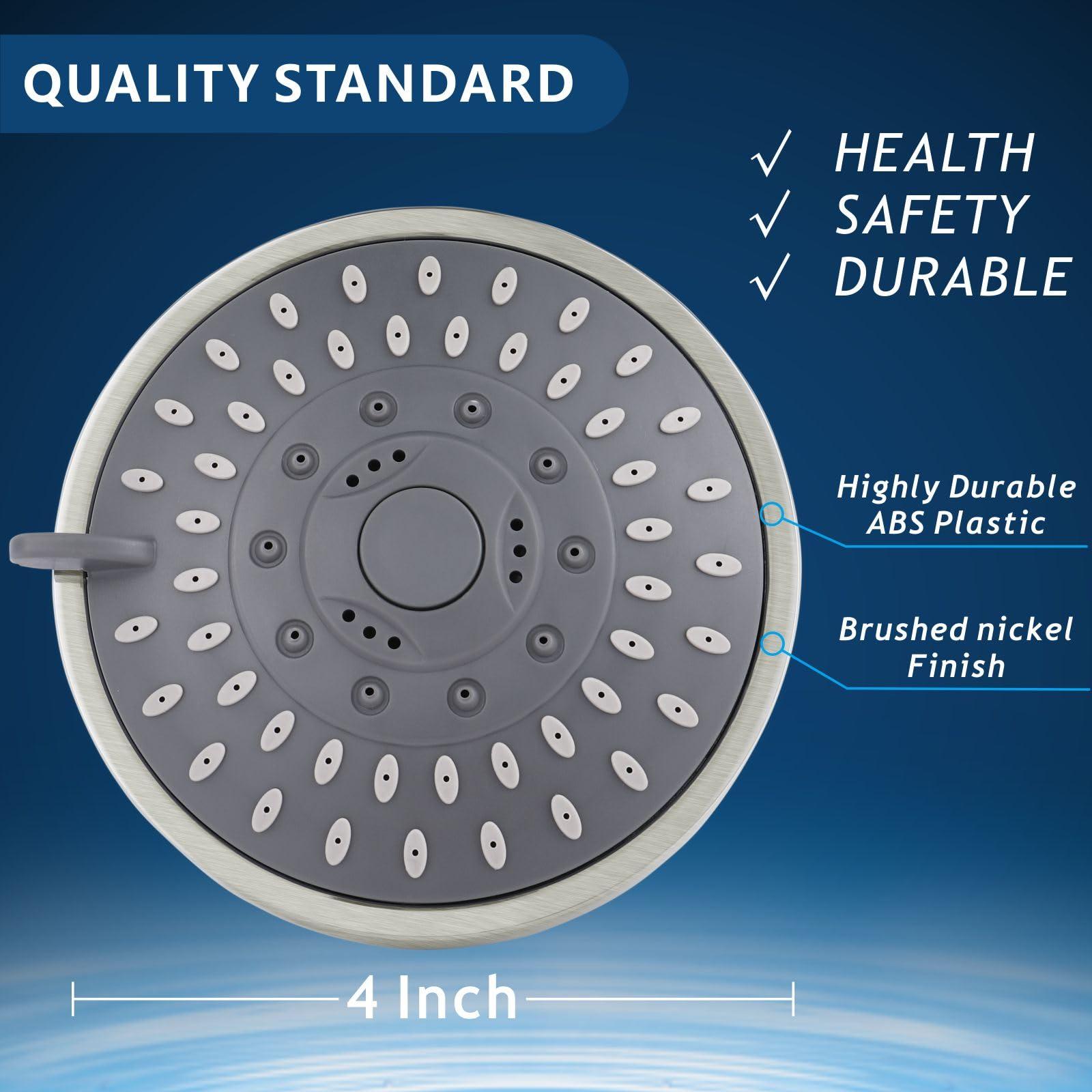 Voolan High Pressure Shower Head - 4 Inch Rain Showerhead - High Flow Bathroom Shower with 5 Spray Settings For a Luxury Showering Experience Even with Low Water Pressure (Brushed Nickel) - Image 5