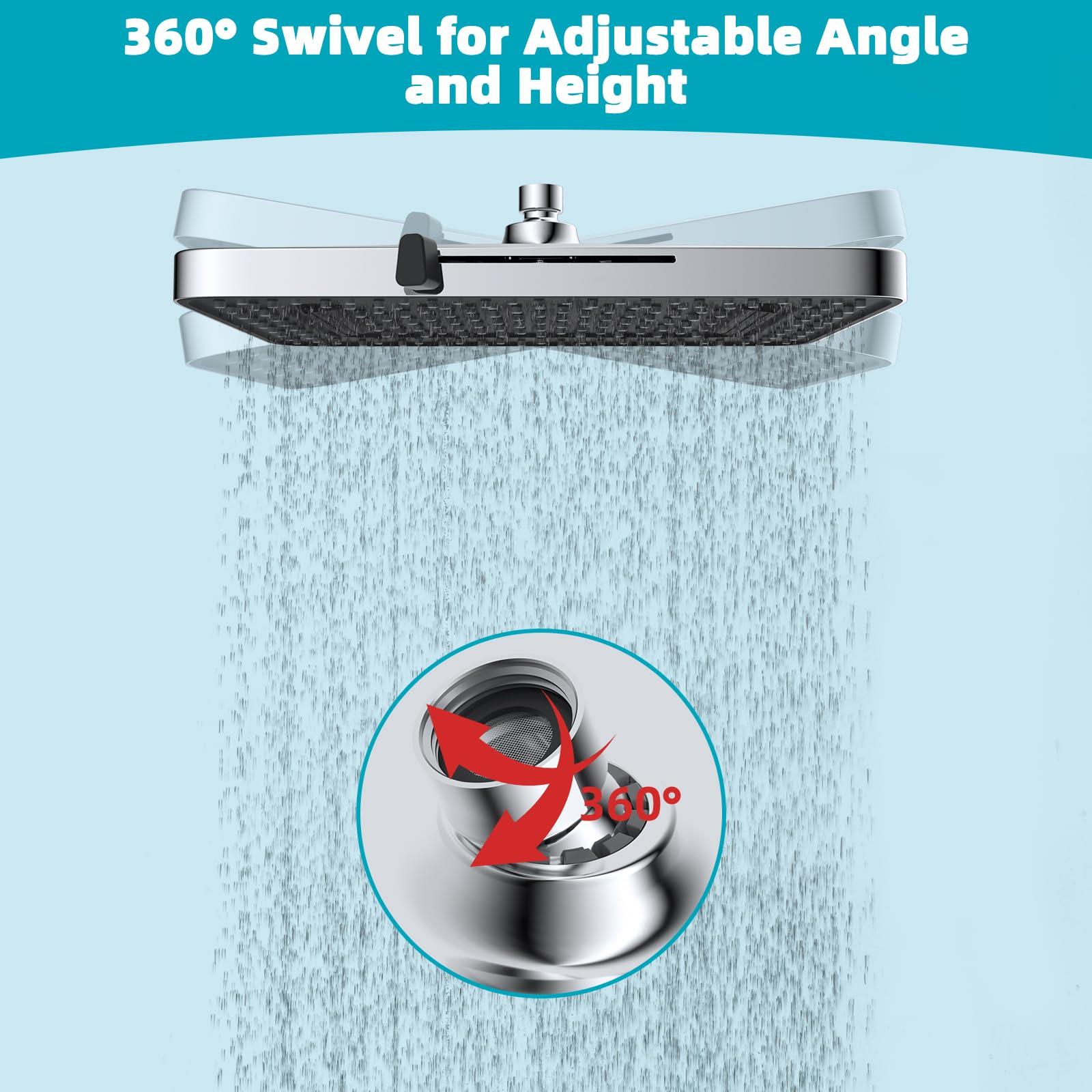 Hibbent 5 Spray Modes Shower Head, 13'' High Pressure Rain Shower Head, Large Rainfall Showerhead for Bathroom, High Flow Waterfall Fixed Showerheads with Adjustable Swivel Ball Joint, Chrome - Image 8
