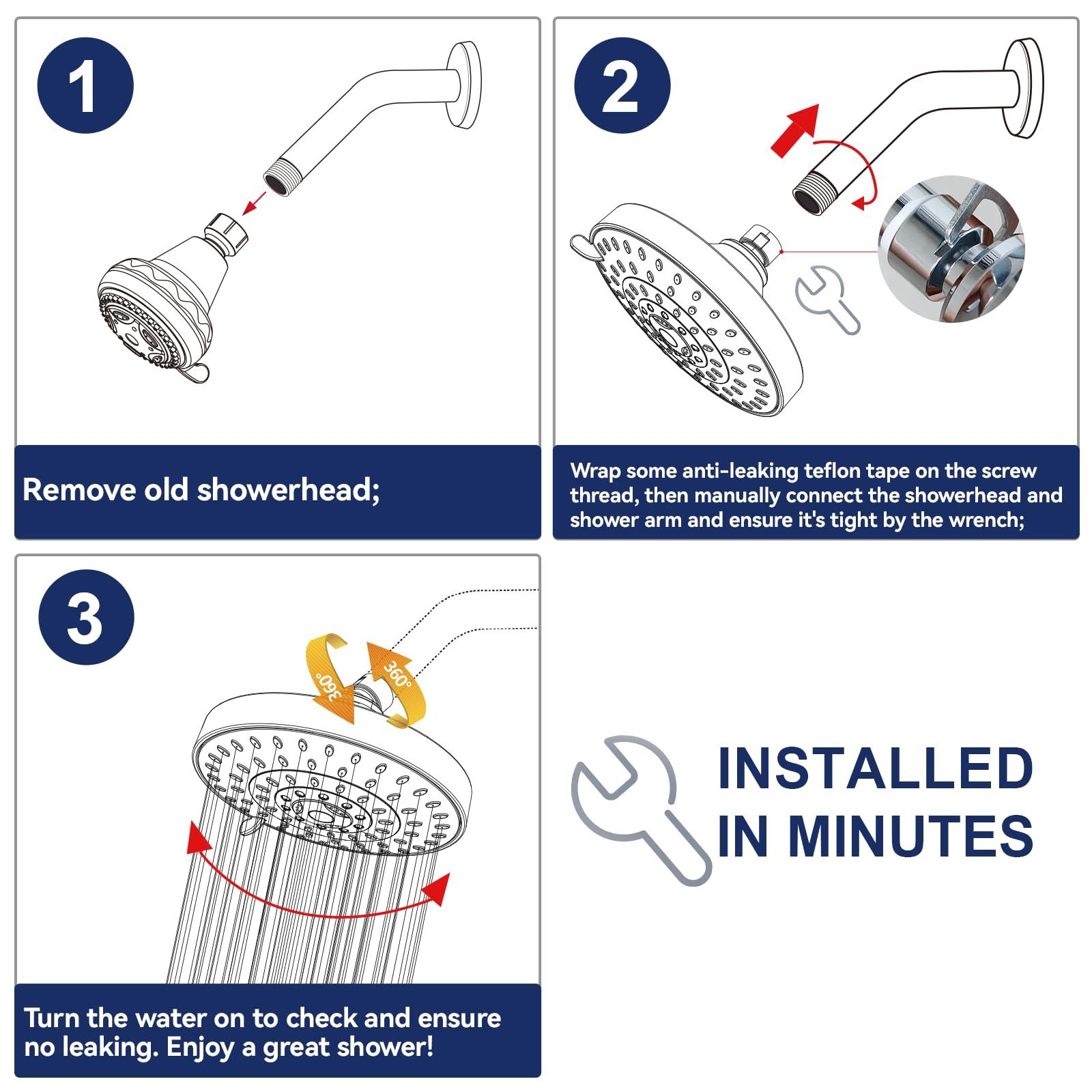 HOPOPRO 5-Mode High Pressure Shower Head - The Washington Post, NBC News, Today TV Show Recommended - High Flow Fixed Showerheads (6 Inch Brushed Nickel) - Image 6