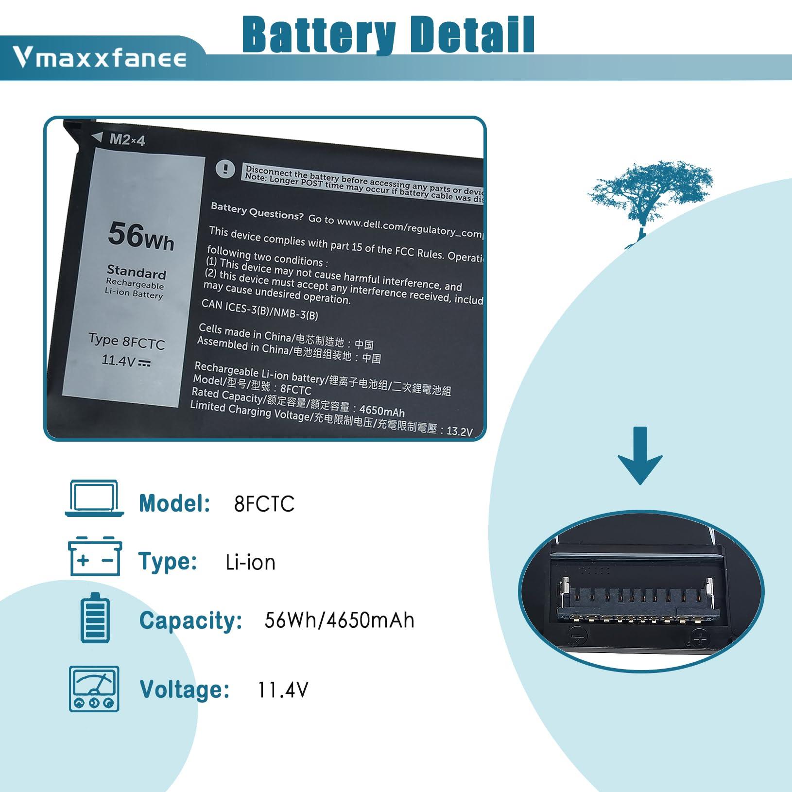 Vmaxxfanee 8FCTC Battery Replacement for Dell Alienware M15 R3 R4 R5 R6 R7 M17 R3 Precision 5550 5560 5570 XPS 15 9500 9510 G15 5520 5510 Inspiron 5620 7510 7610 Vostro 7510 7620 Series SB10T83121 - Image 2