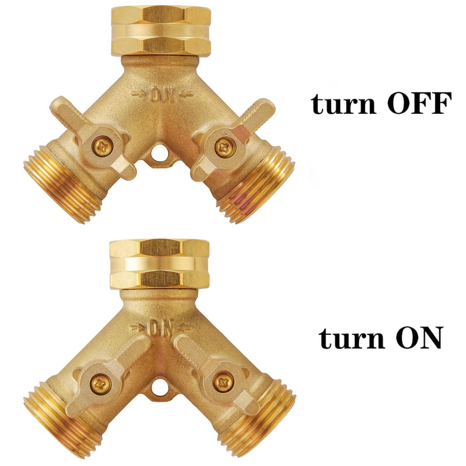Garden Hose Splitter 2 Way Heavy Duty, Outdoor Faucet Splitter 2 Way, Solid Brass Spigot Splitter Hose Y Splitter with Shutoff Valve - Image 3
