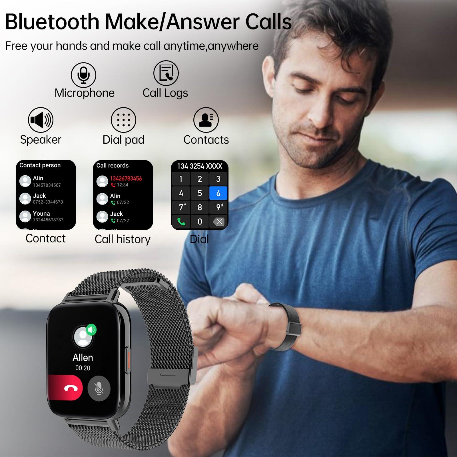 HXQHSTBG Smart Watches for Women Men(Answer/Dial Calls) 1.85" HD Fitness Step Tracker with Heart Rate Sleep Monitor, AI Voice Smart Watch IP68 Waterproof for Android/iOS, Black/2 Watch Straps - Image 2