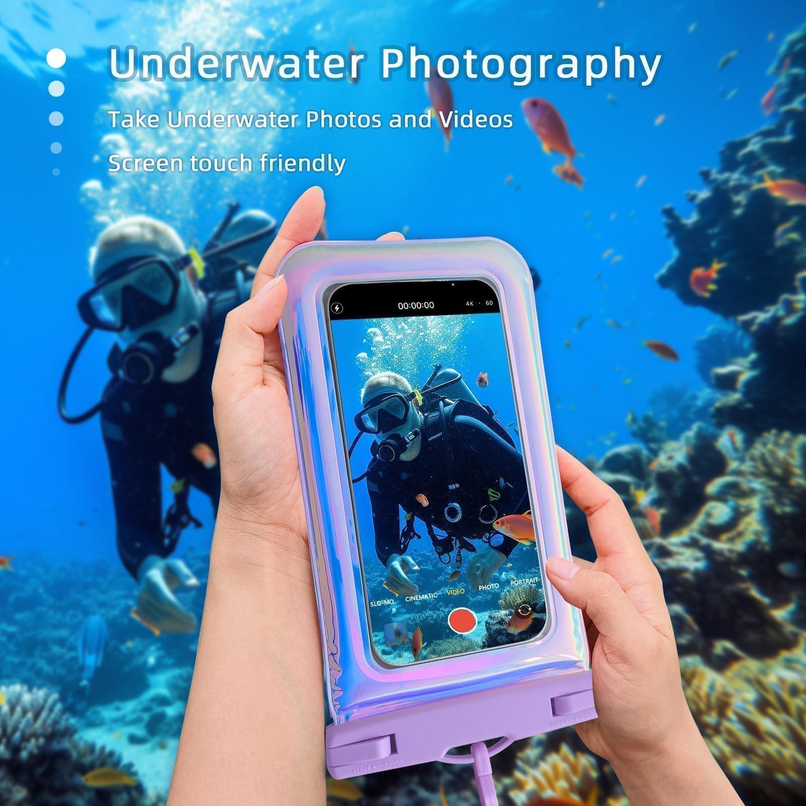 Foweroty Floatable Waterproof Phone Pouch Case for iPhone 16 Pro Max/15/14/13/12, IP68 Travel Cellphone Dry Bag Beach Cruise Ship Essentials Bags with Crossbody Lanyard, Iridescent Purple-7″ - Image 4