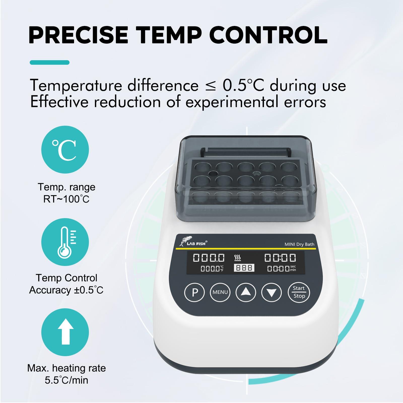 LAB FISH Mini Heating Digital Dry Bath Incubator Laboratory Thermostatic Heater,Programmable Timer | Dry Block Incubator with 1.5ml*15 Centrifuge Tubes Block - Image 2