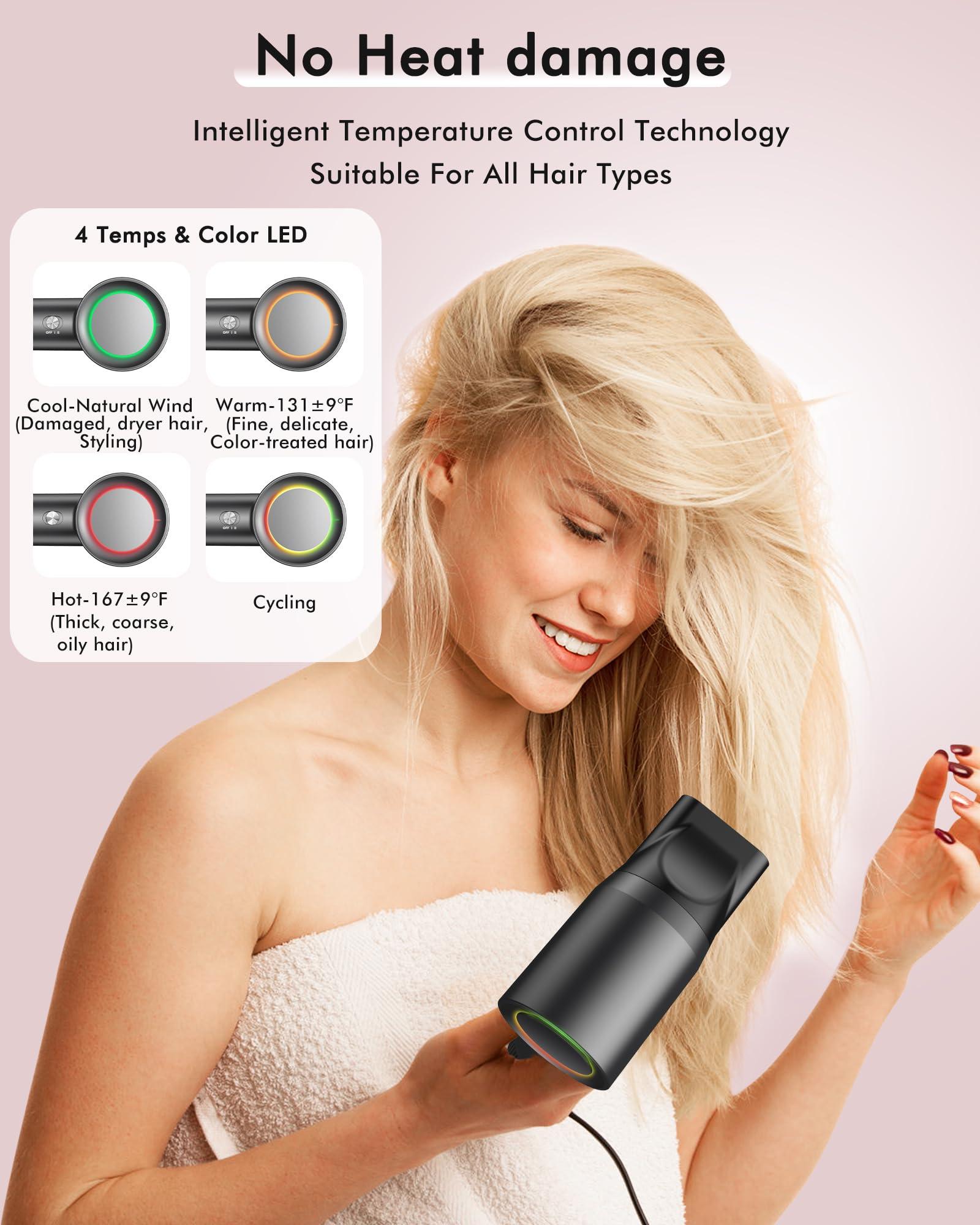 Hair Dryer, 160000 RPM Professional High Speed Ionic Blow Dryer 500 Million Negative Ions & Heat-Control & Low Noise Hairdryer with Magnetic Diffuser for Faster Drying All Hair Types, No Heat Damage - Image 4