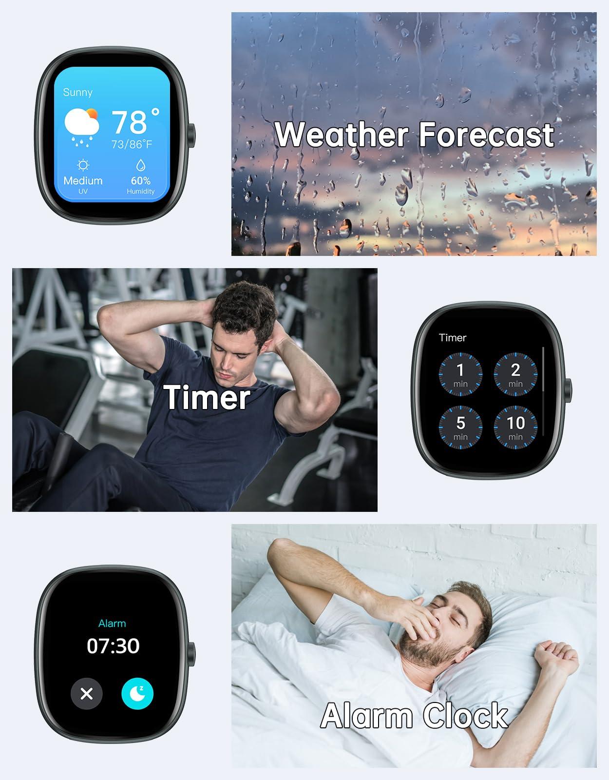 HUAKUA Smart Watches for Women Men (Answer/Make Calls), 1,85" HD Smart Watch for iPhone/Android Phones, Fitness Tracker with 100+ Sport Heart Rate/Sleep Monitor Pedometer IP68 Waterproof (Black) - Image 6