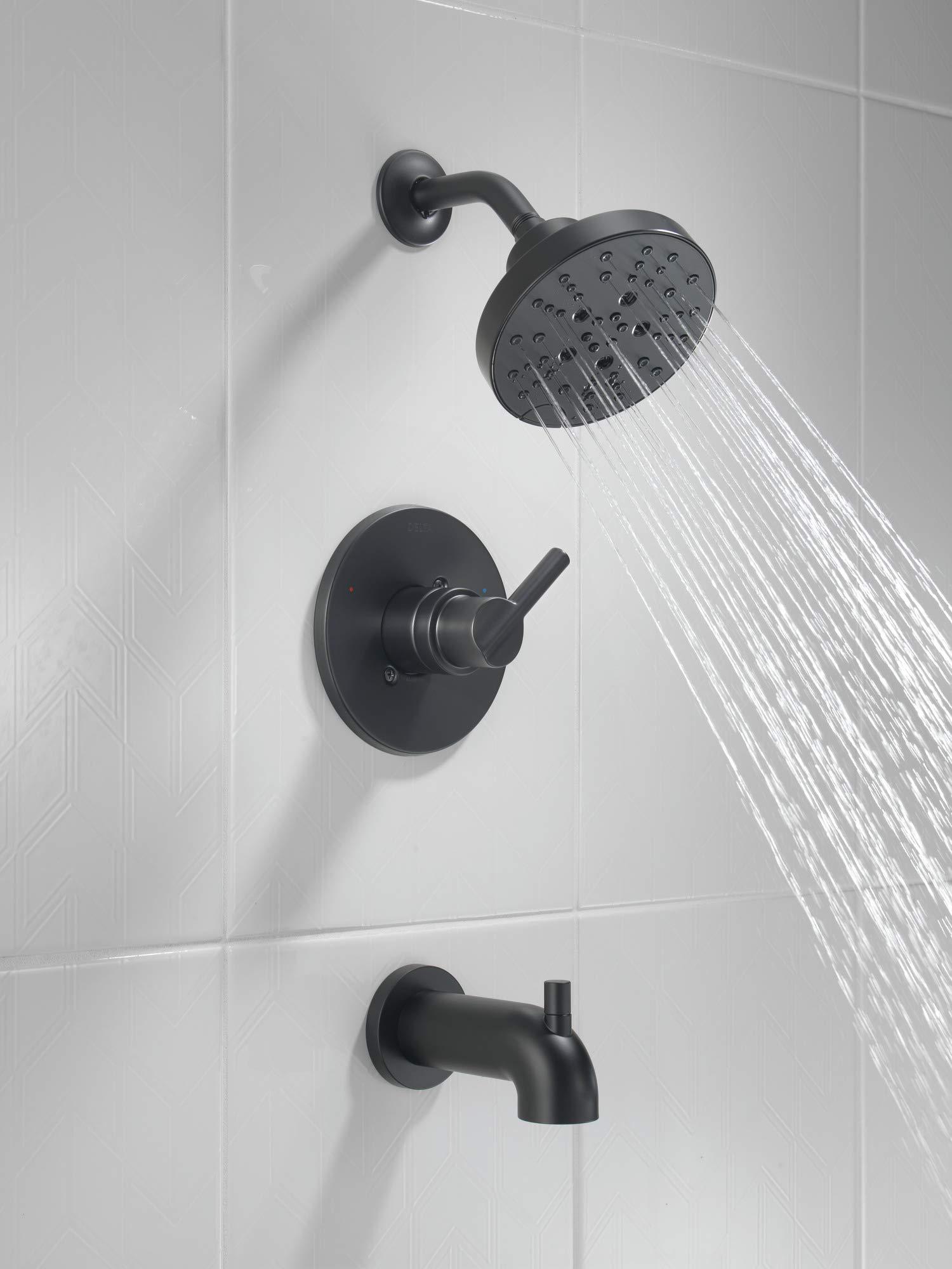 Delta Faucet Nicoli 14 Series Single-Handle Tub and Shower Trim Kit, Shower Faucet with 5-Spray H2Okinetic Shower Head, Matte Black 144749-BL (Shower Valve Included) - Image 2