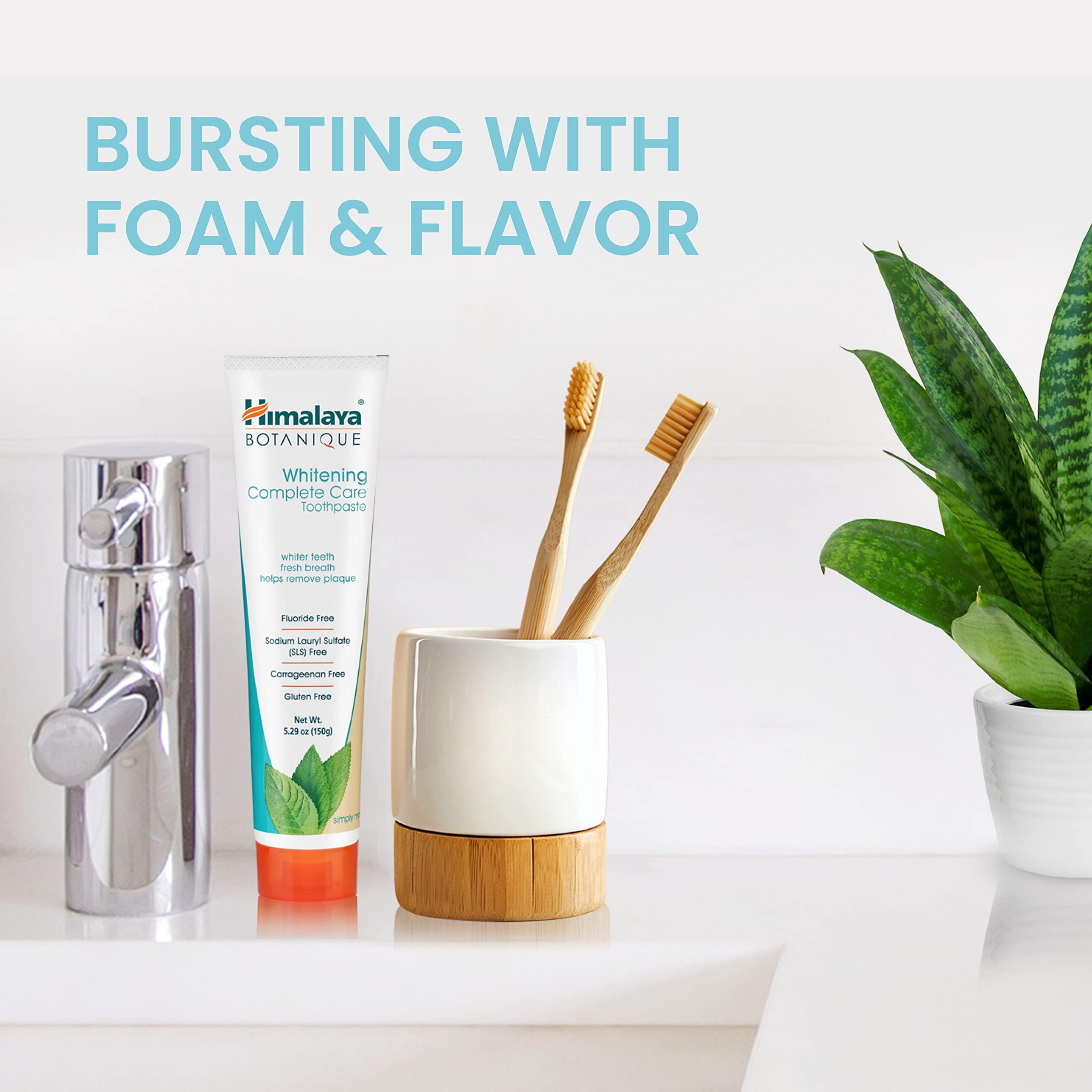 Himalaya Botanique Whitening Complete Care Toothpaste, Teeth Whitening, Fights Plaque, Fluoride Free, No Artificial Flavors, SLS Free, Cruelty Free, Foaming, Simply Mint Flavor, 5.29 Oz, 4 Pack - Image 4
