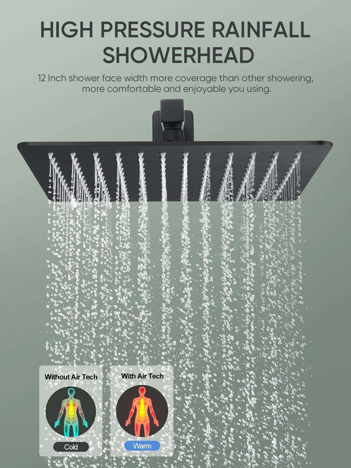Cobbe Shower System, Shower Faucets Sets Complete, 12 Inches Matte Black Shower Fixtures with Handheld, Black Shower Faucet Set for Bathroom Rough-in Valve Body and Trim Included - Image 3