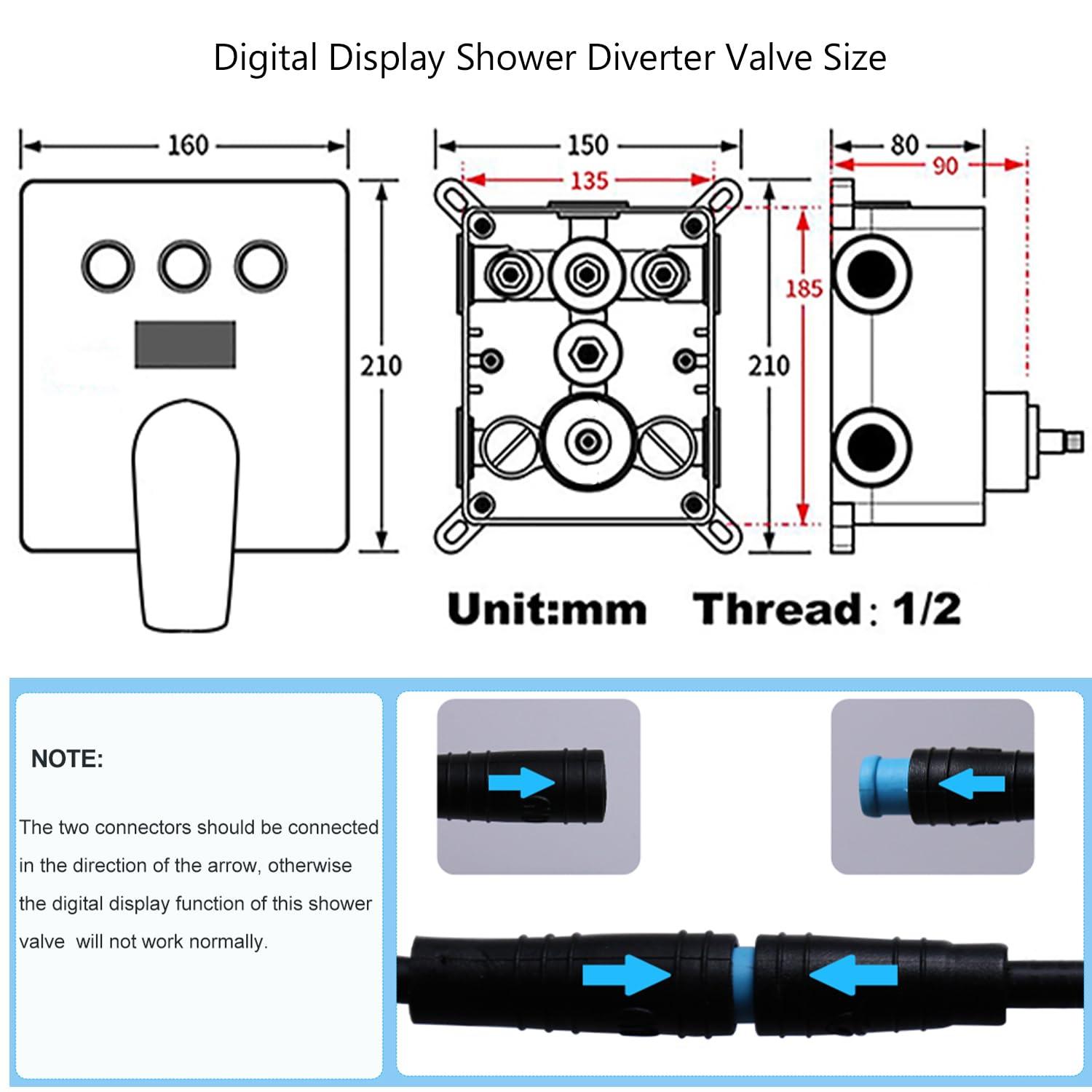 WHSHOWER Dual Shower Heads Shower System with 12 Inch Ceiling Rainfall Shower Head and 8 Inch Side Shower Head Digital Display Shower Fixtures Luxury Shower Faucet Set,Matte Black - Image 2