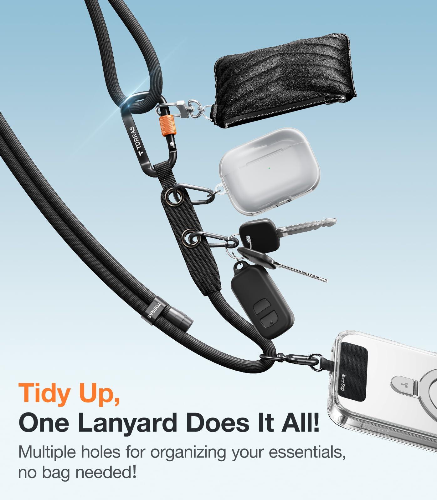 TORRAS Phone Lanyard with Hanging Loops, Durable Carabiner, Adjustable Anti Theft Phone Strap Crossbody, Skin-Friendly, 2 Tabs, Universal Cell Phone Neck Lanyard for Daily & Outdoor Activities, Black - Image 3
