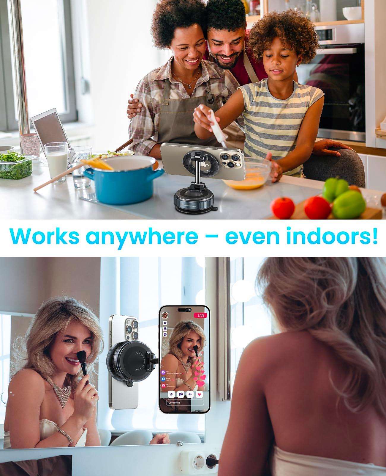 Jononser Vacuum Magnetic Suction Cup Phone Mount for Magsafe, 360° Adjustable Magnetic Phone Holder, Pocket Size Foldable Portable Cell Phone Holders for Your Car for All Smartphones & All Car Models - Image 7