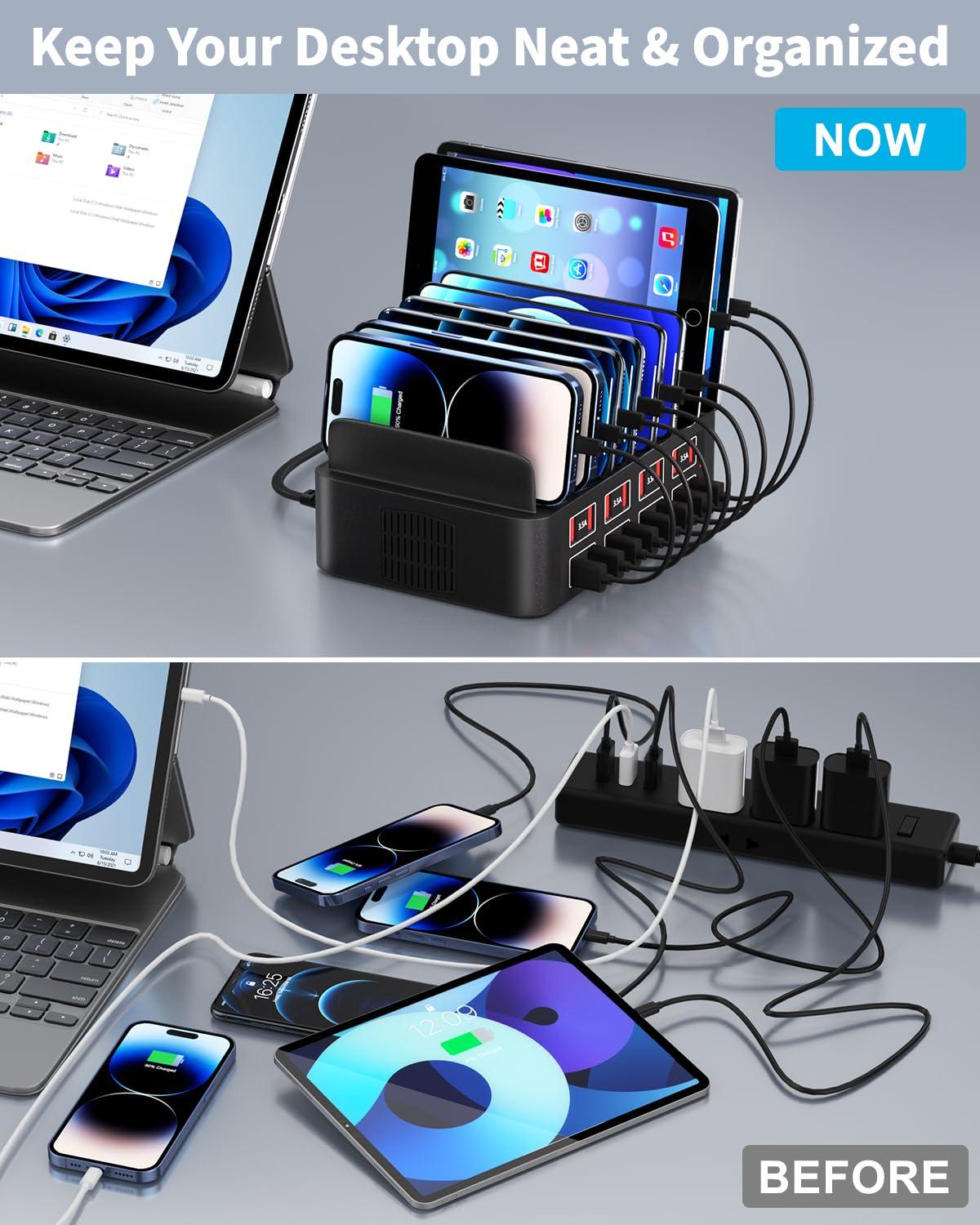 150W Charging Station for Multiple Devices, 16 Port Phone Charger Station, Multi USB Organizer Charger Station for iPhone, Android, iPad, Cell Phone, Tablets - Image 5