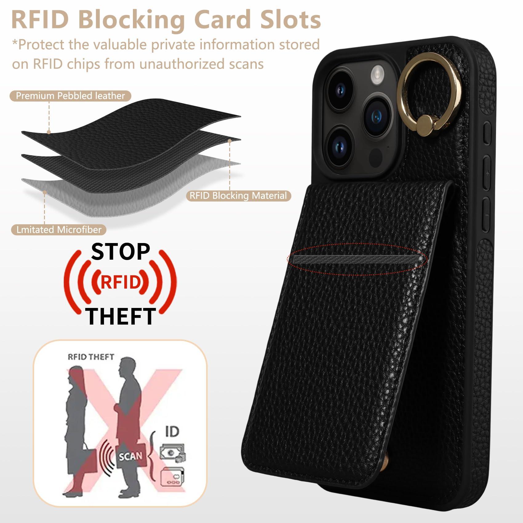 Keallce Case for iPhone 16 Pro Max 6.9'', Detachable Crossbody Case Wallet with RFID Blocking Card Holder, 360ｰRing Stand, Folio Leather iPhone Cover Lanyard Strap Lady for iPhone 16 Pro Max, Black - Image 4